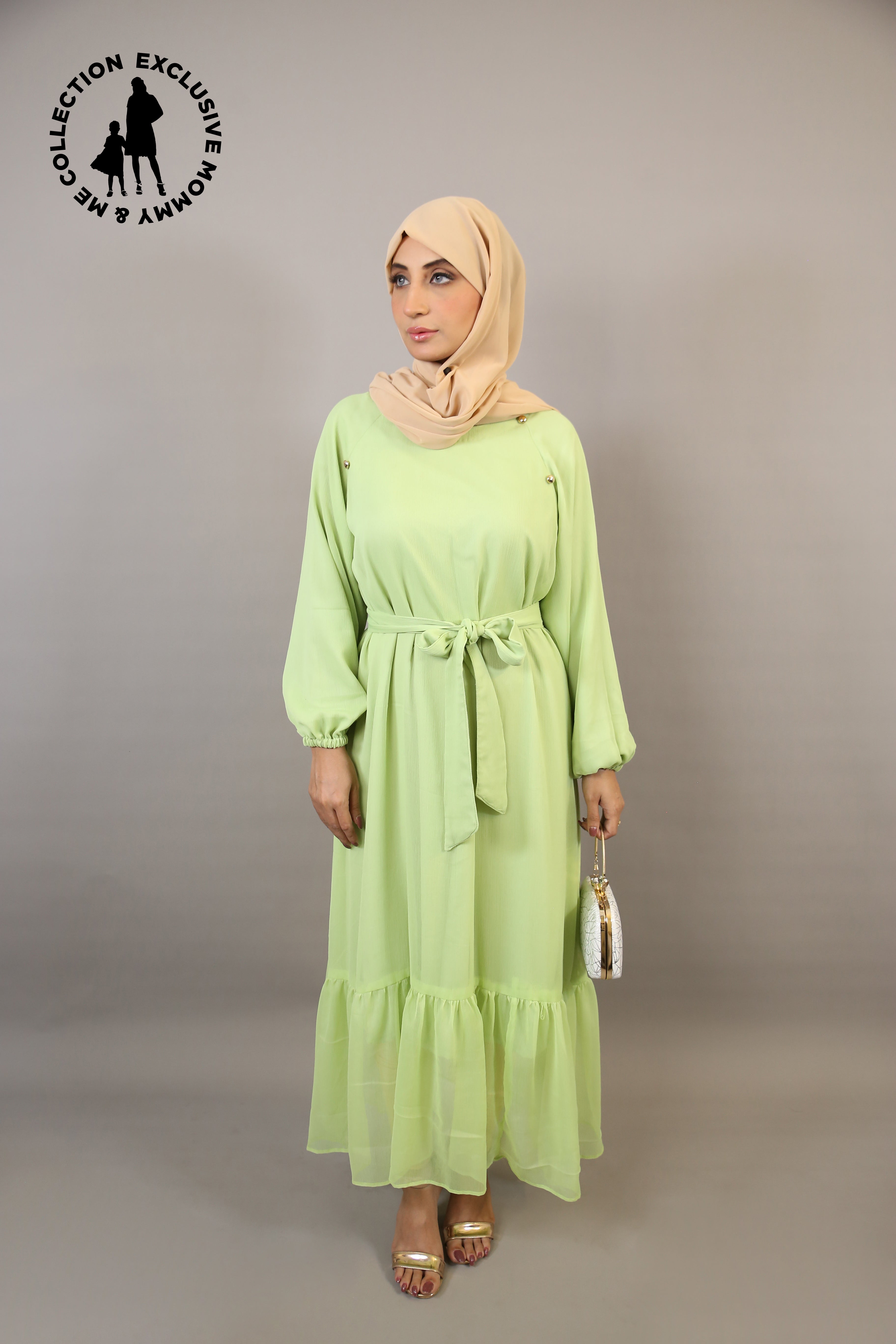 Mommy & Me ✨ Shabi- Vibrant Chiffon lined maxi dress with button detailing and matching belt- Electric Green