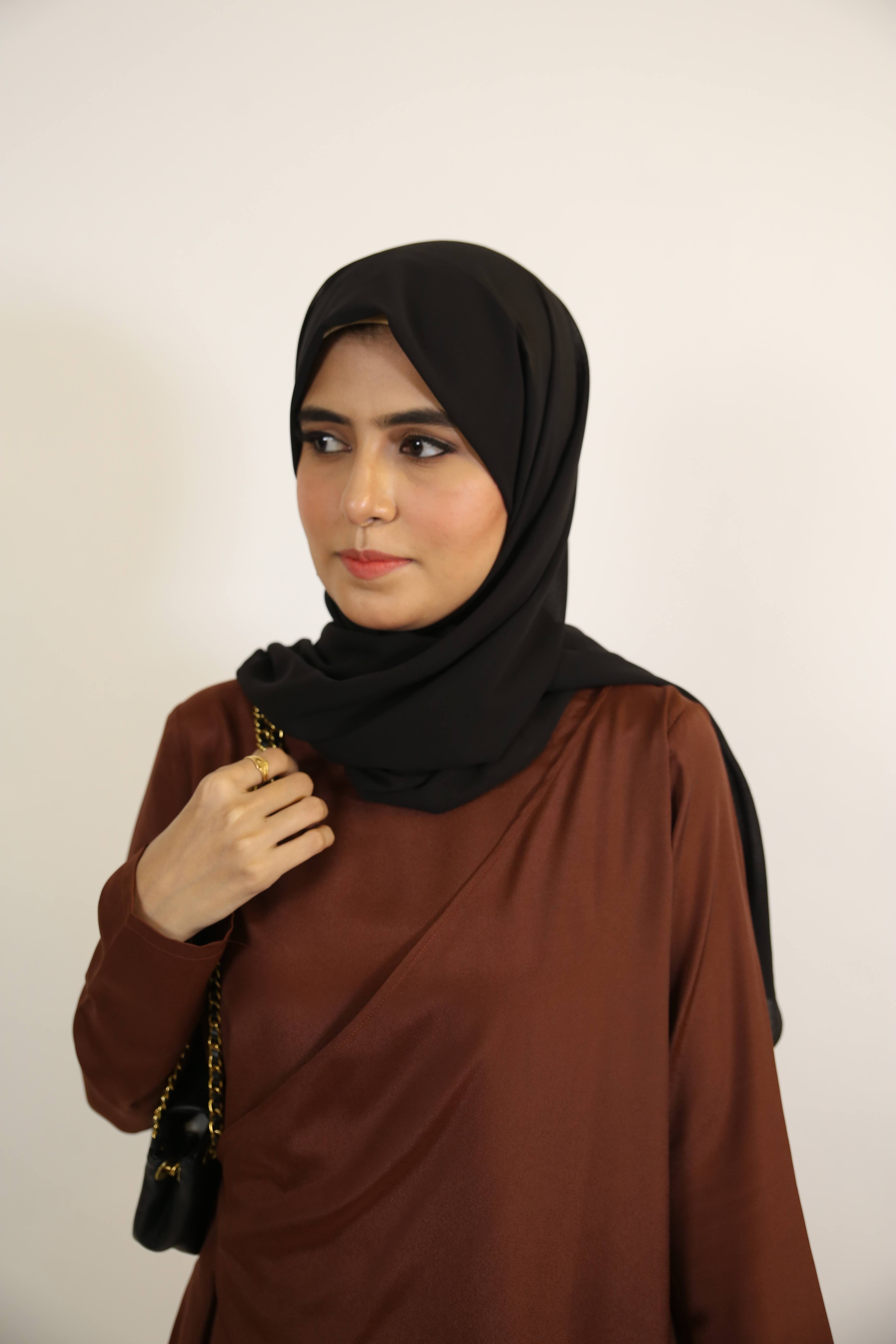 Malika- Chic Modest Two Piece Co Ord set with side button overlap detailing- Mocha Brown