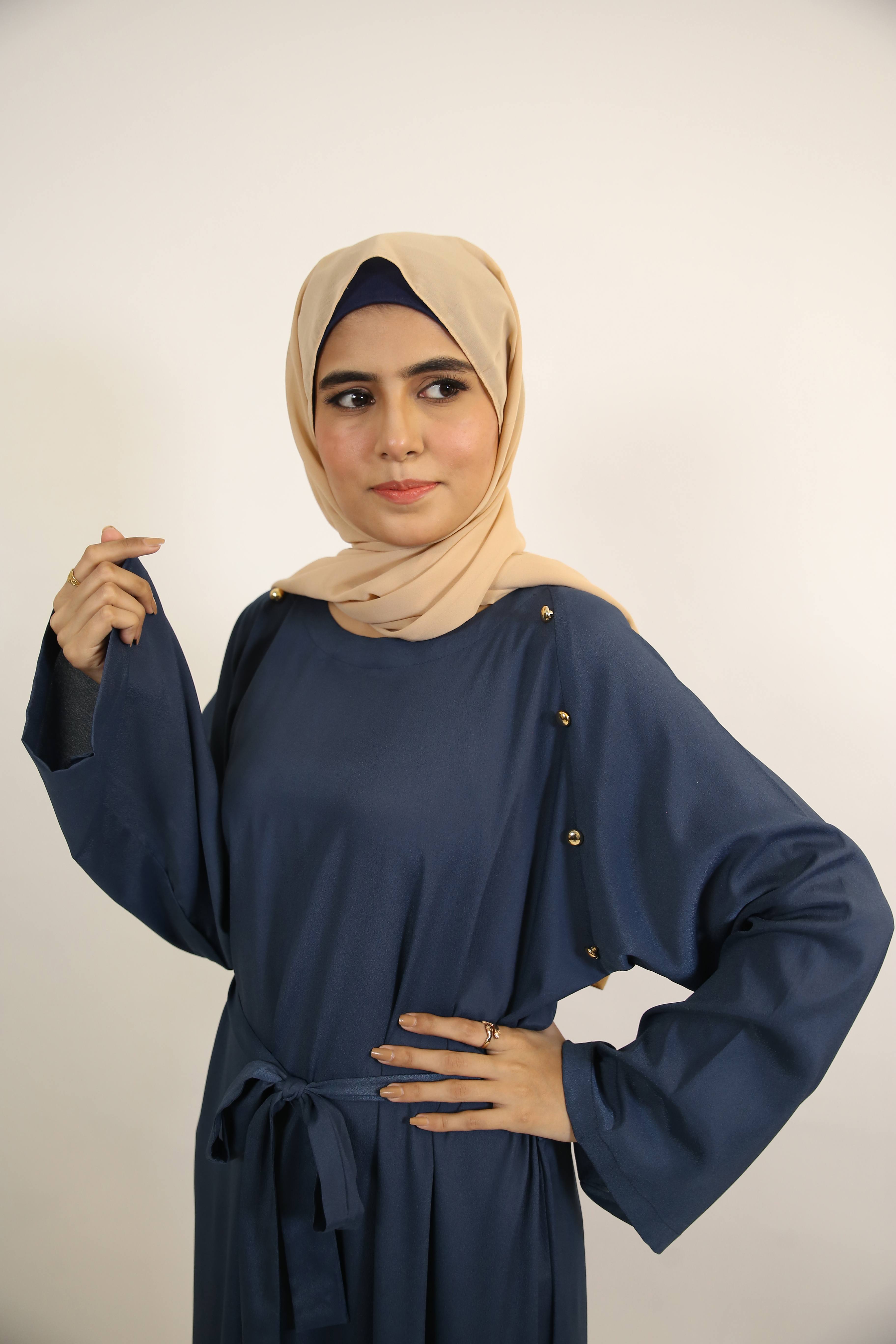 Sawsan- Enchanting Maxi Dress with identical belt and ruffled hem - Indigo blue