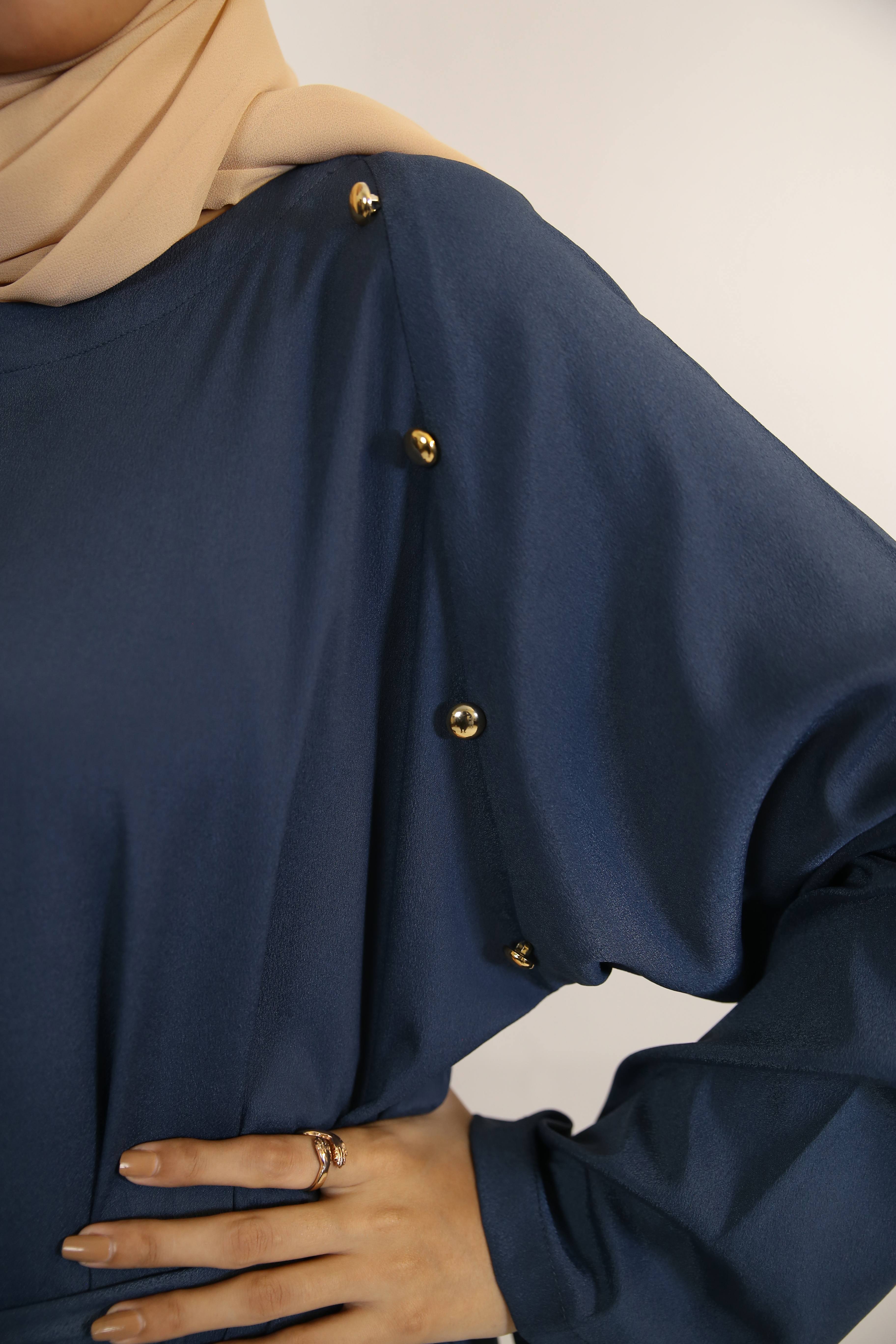 Sawsan- Enchanting Maxi Dress with identical belt and ruffled hem - Indigo blue