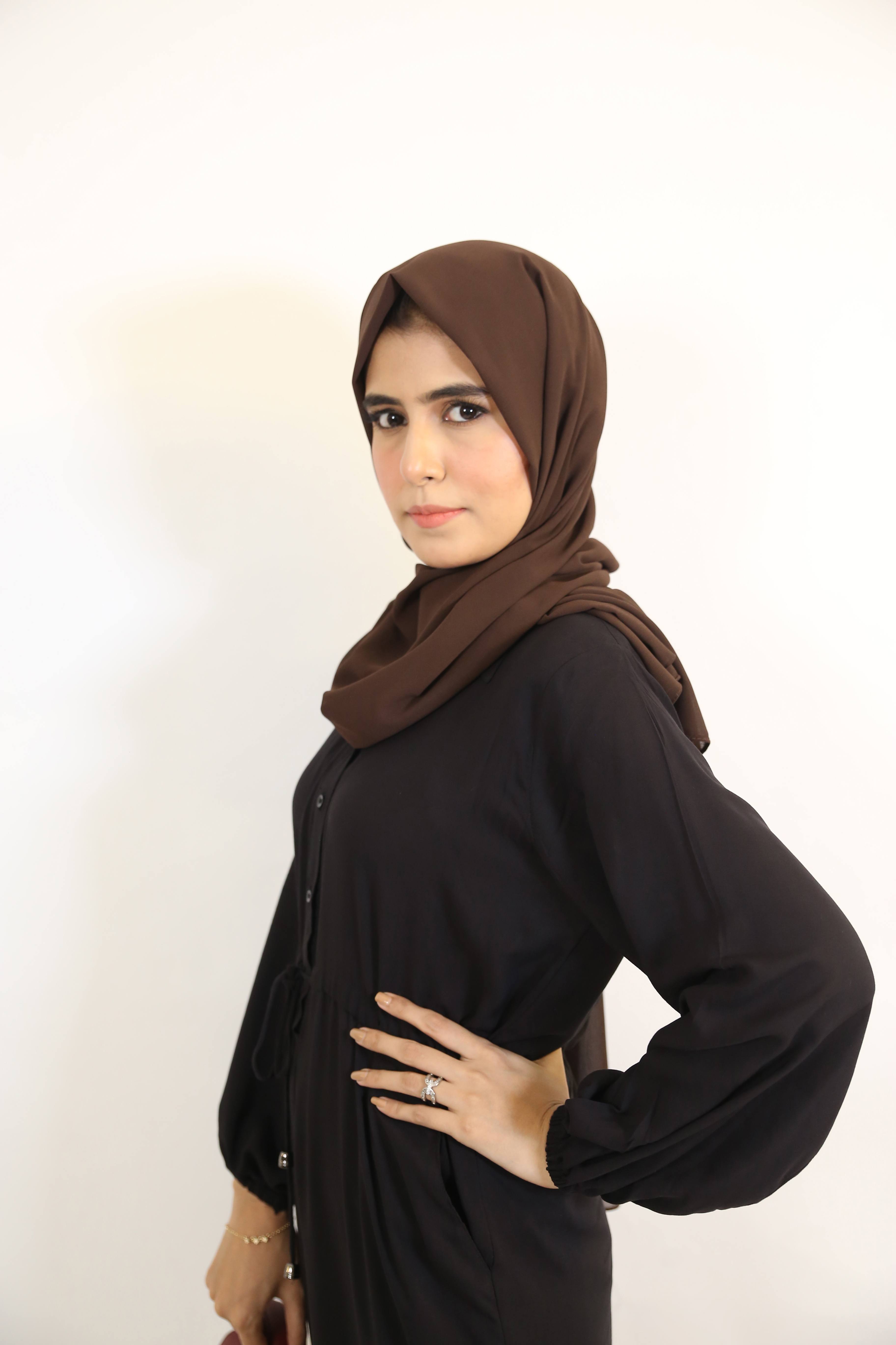 Fahm- Classy Linen Modest Jumpsuit with tie up belt and side pockets- Charcoal Black