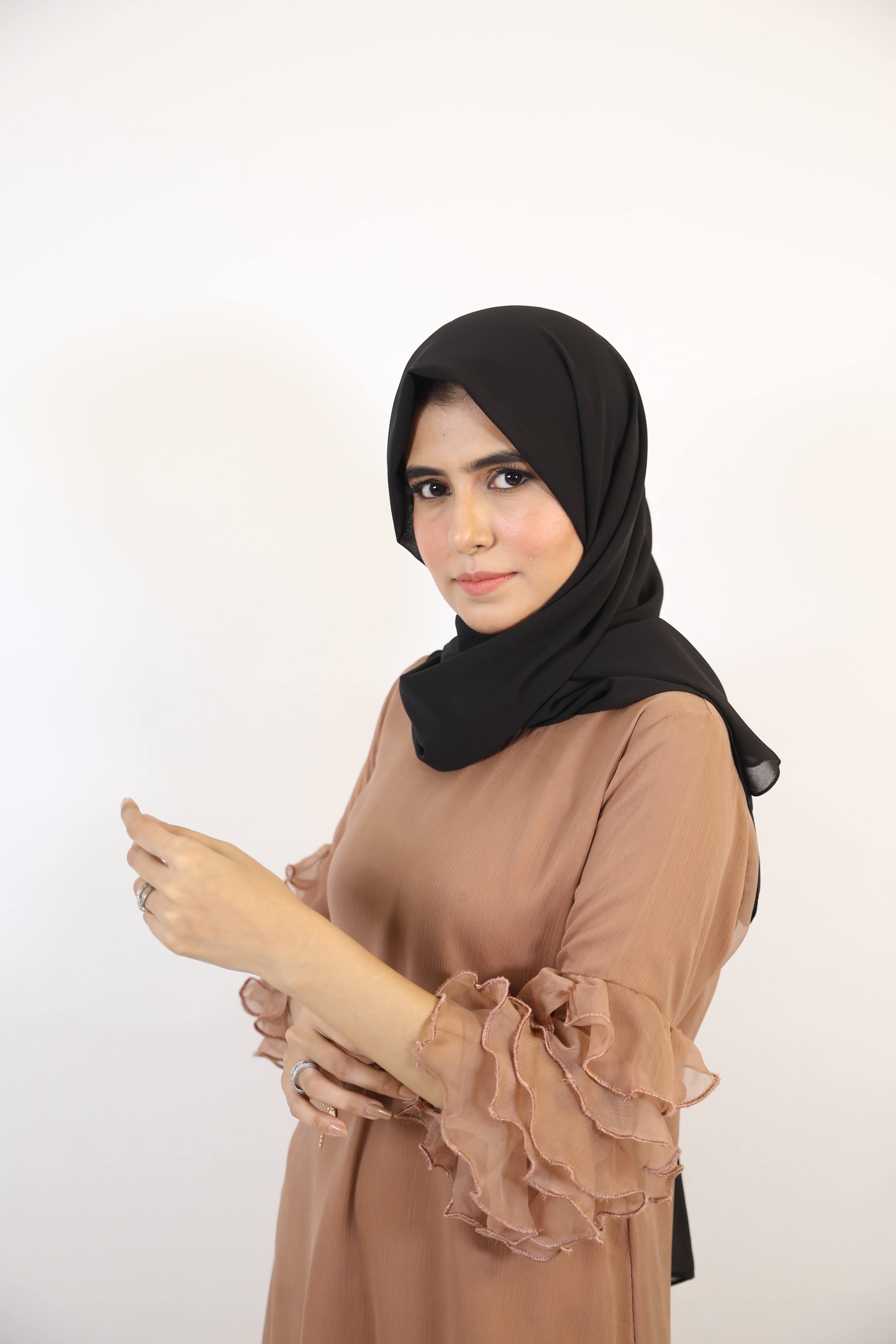 Mommy & Me ✨ Raml- Chic Chiffon lined maxi dress with tiered sleeves and ruched waist detailing-Camel Beige
