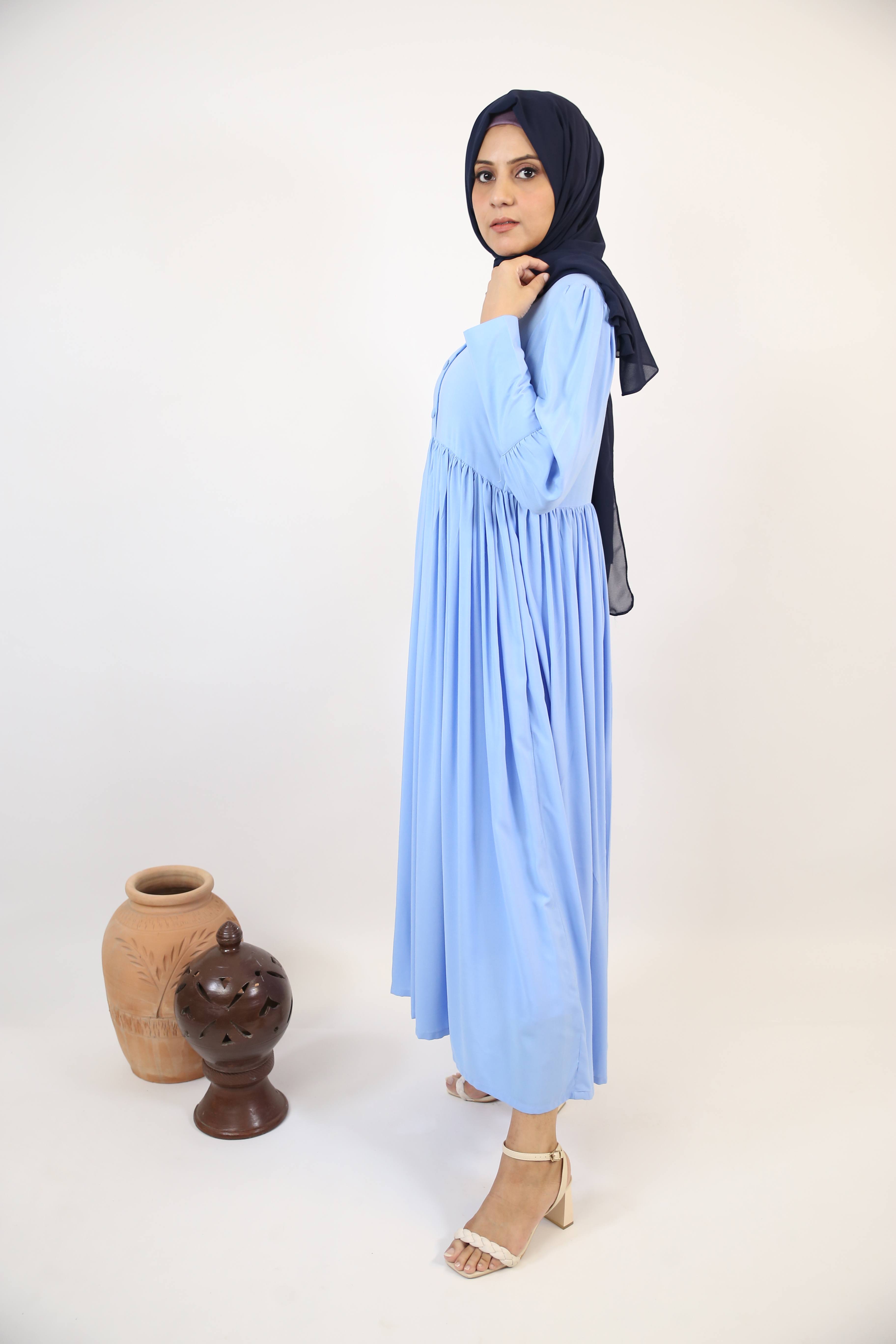Mommy & Me ✨ Shaati- Mystical Linen maxi dress with ruffles detailing and snug fitting sleeves- Baby blue