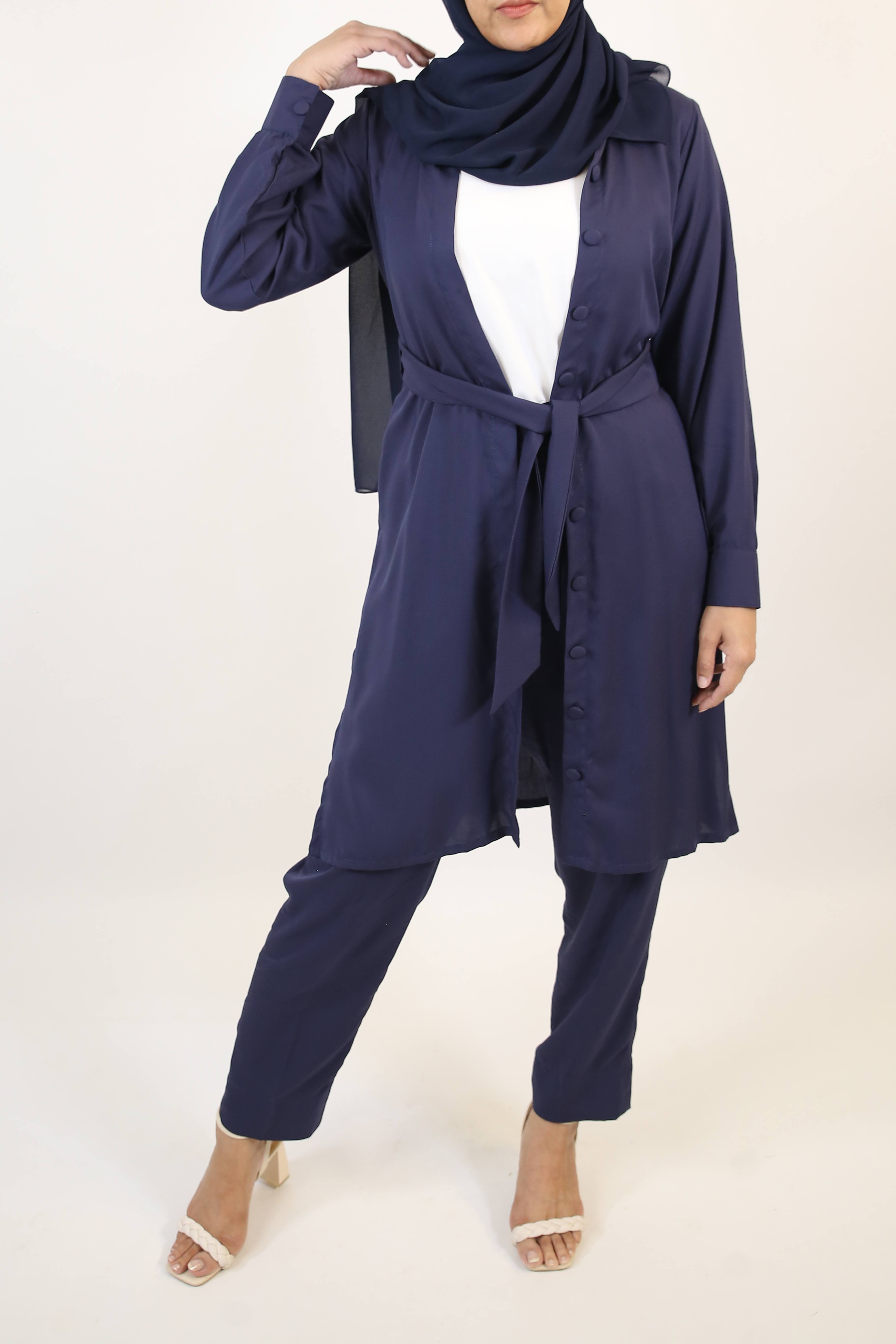 Sirri- Sublime modest two piece set with tunic and wide leg pants- Sapphire blue