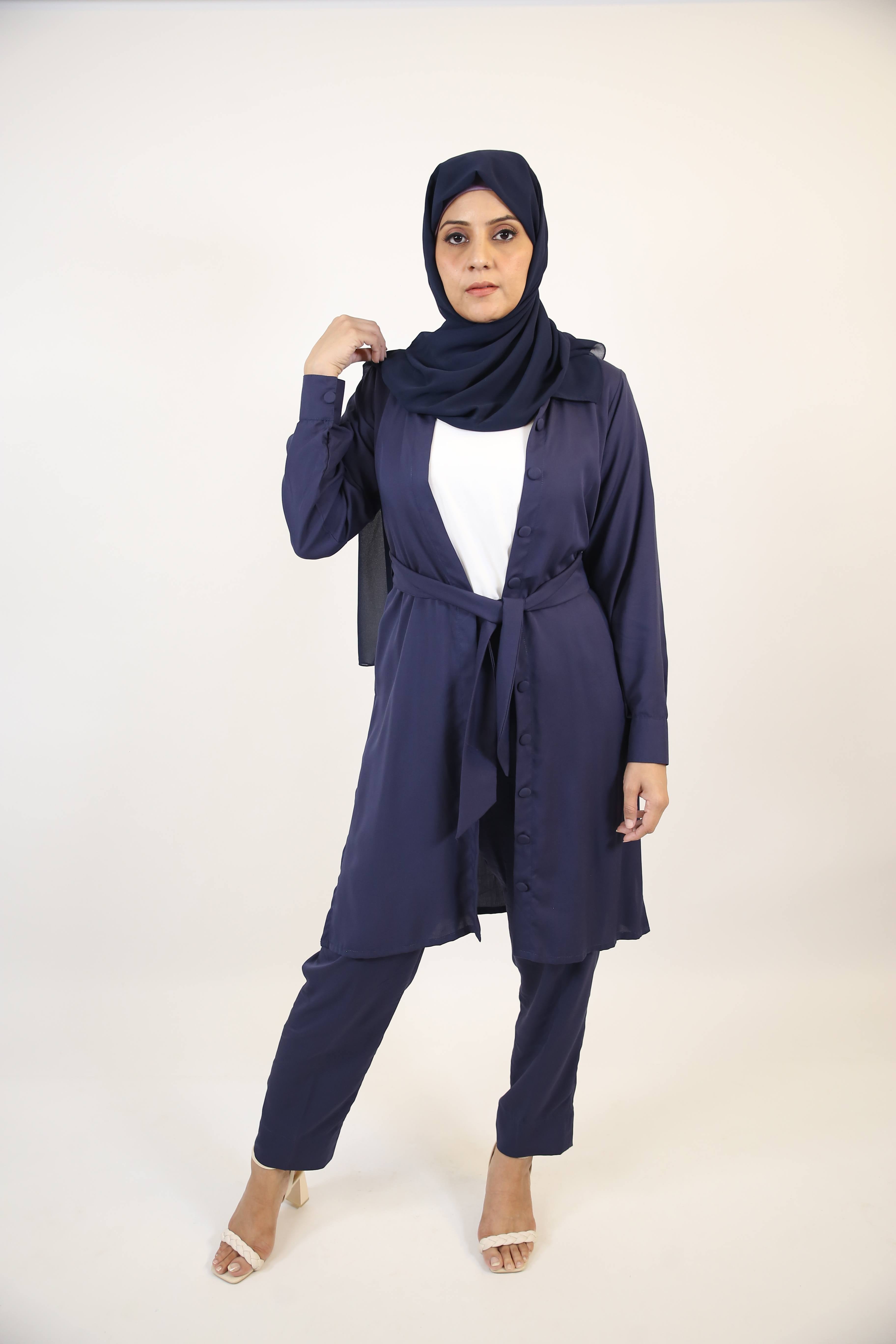 Sirri- Sublime modest two piece set with tunic and wide leg pants- Sapphire blue