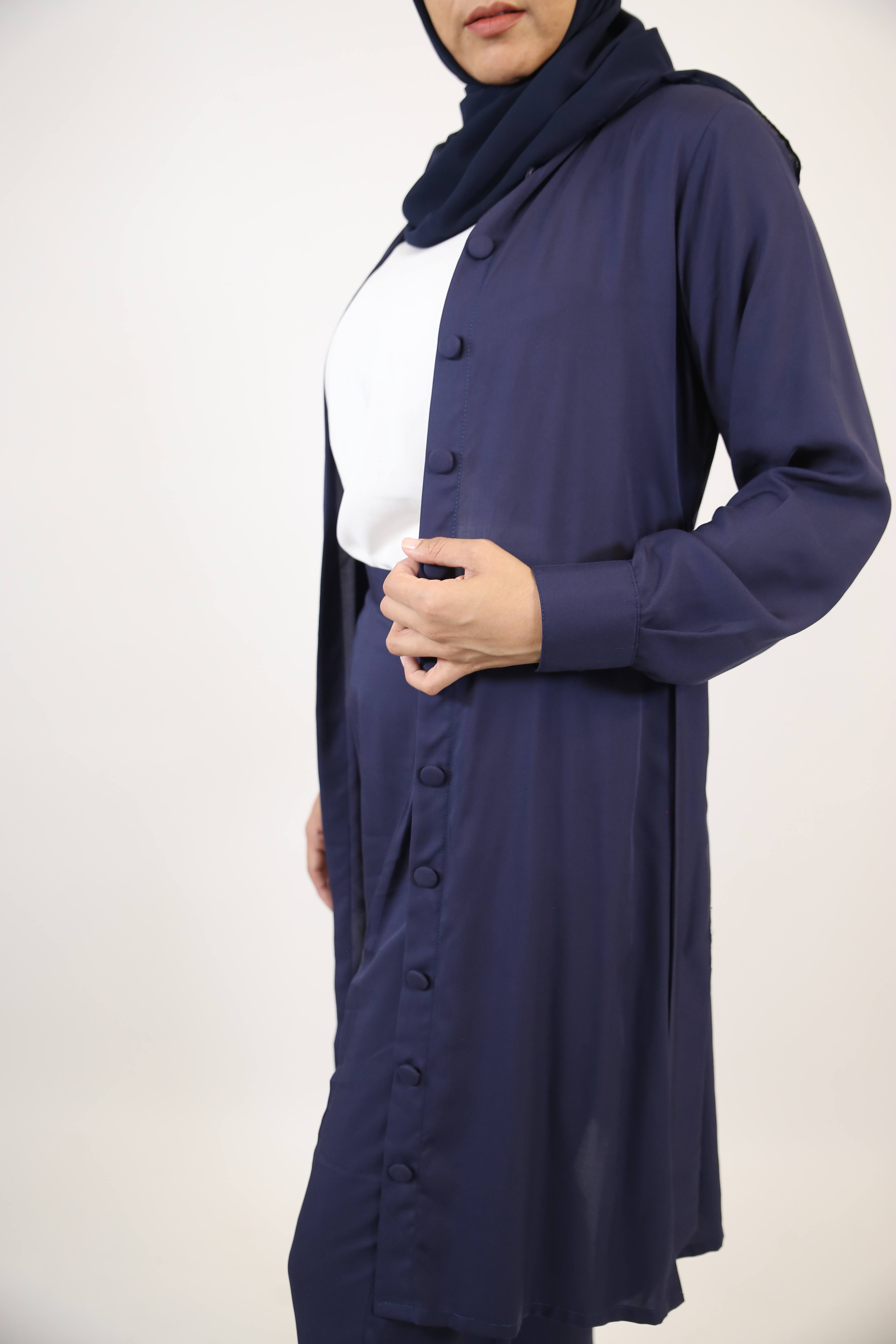 Sirri- Sublime modest two piece set with tunic and wide leg pants- Sapphire blue