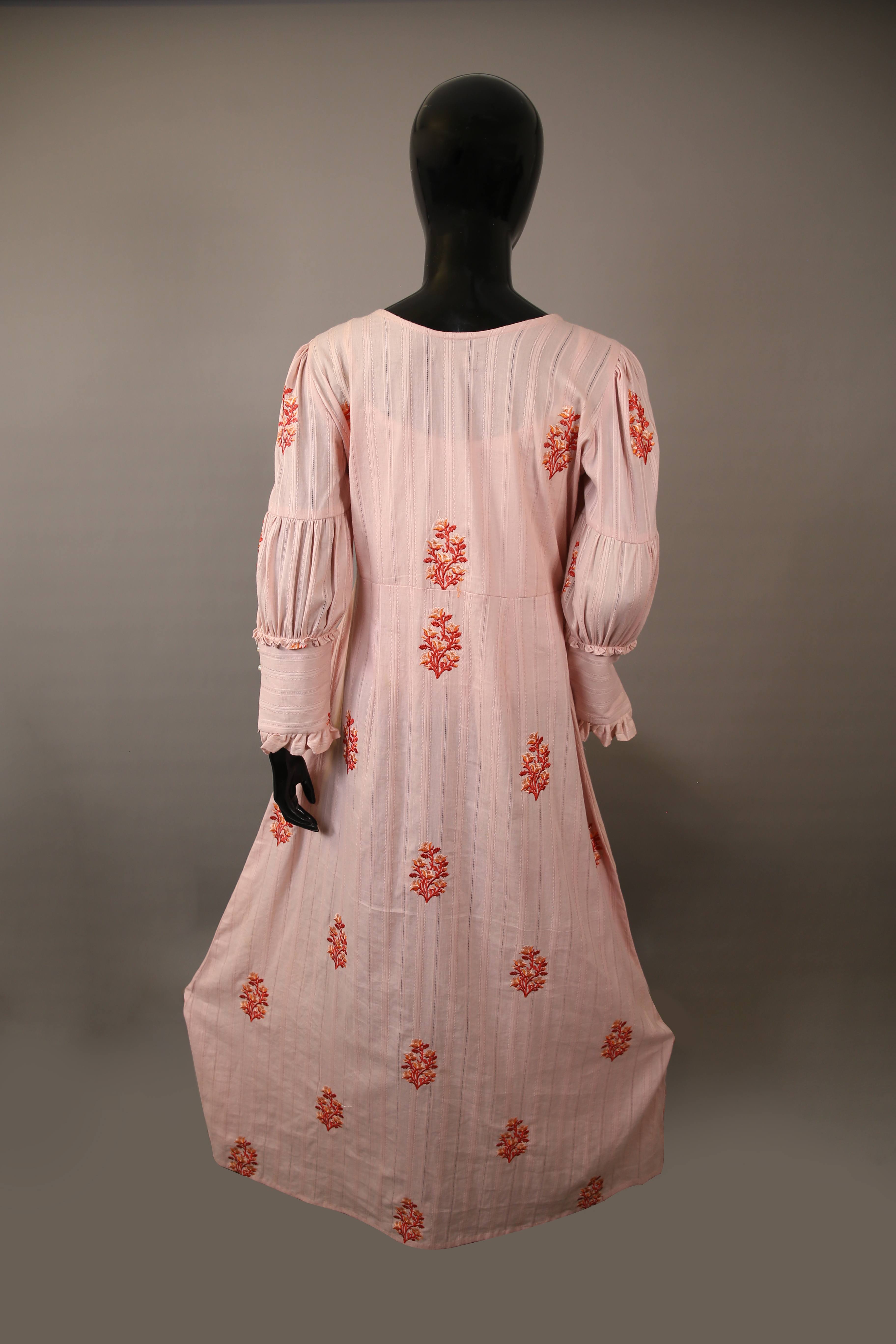 Daffodils- Enchanting Cotton embroidered maxi dress with cuffed sleeves detailing