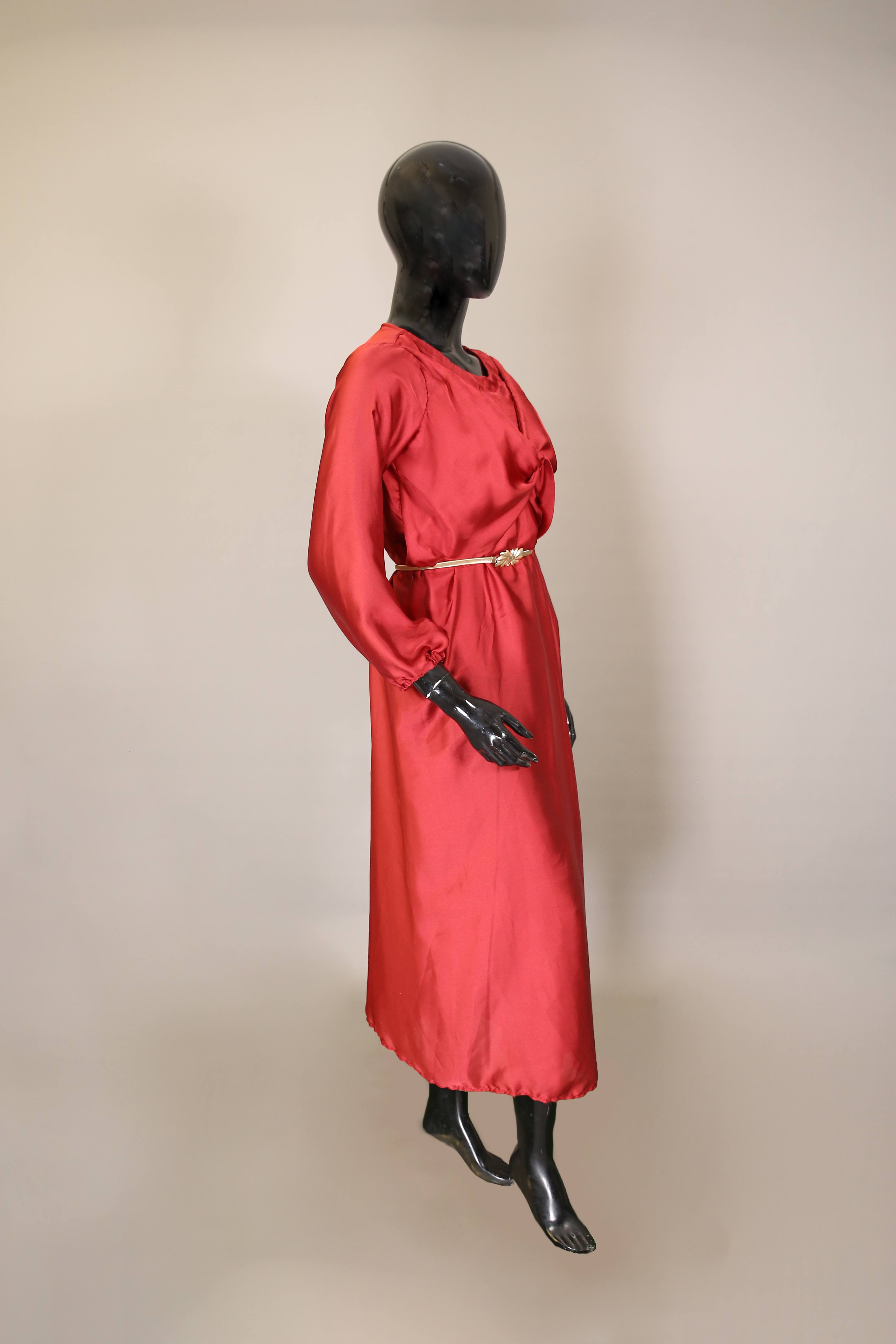 Orchid- Stunning Satin maxi dress with front knot detailing and belt embellishment- Blood red