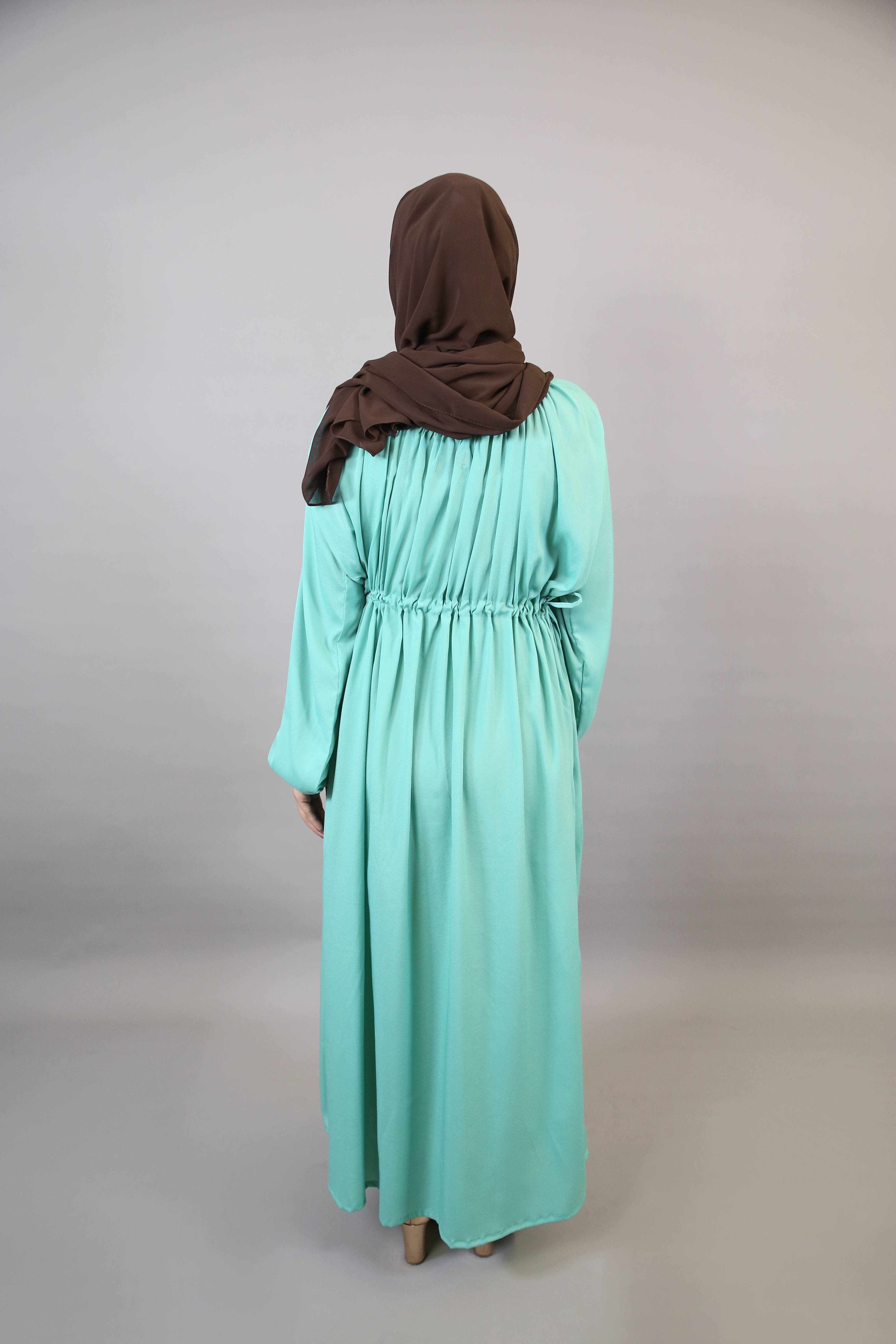 Tufaha- Youthful no sheer maxi dress with smocking belt and balloon sleeve- Leaf Green