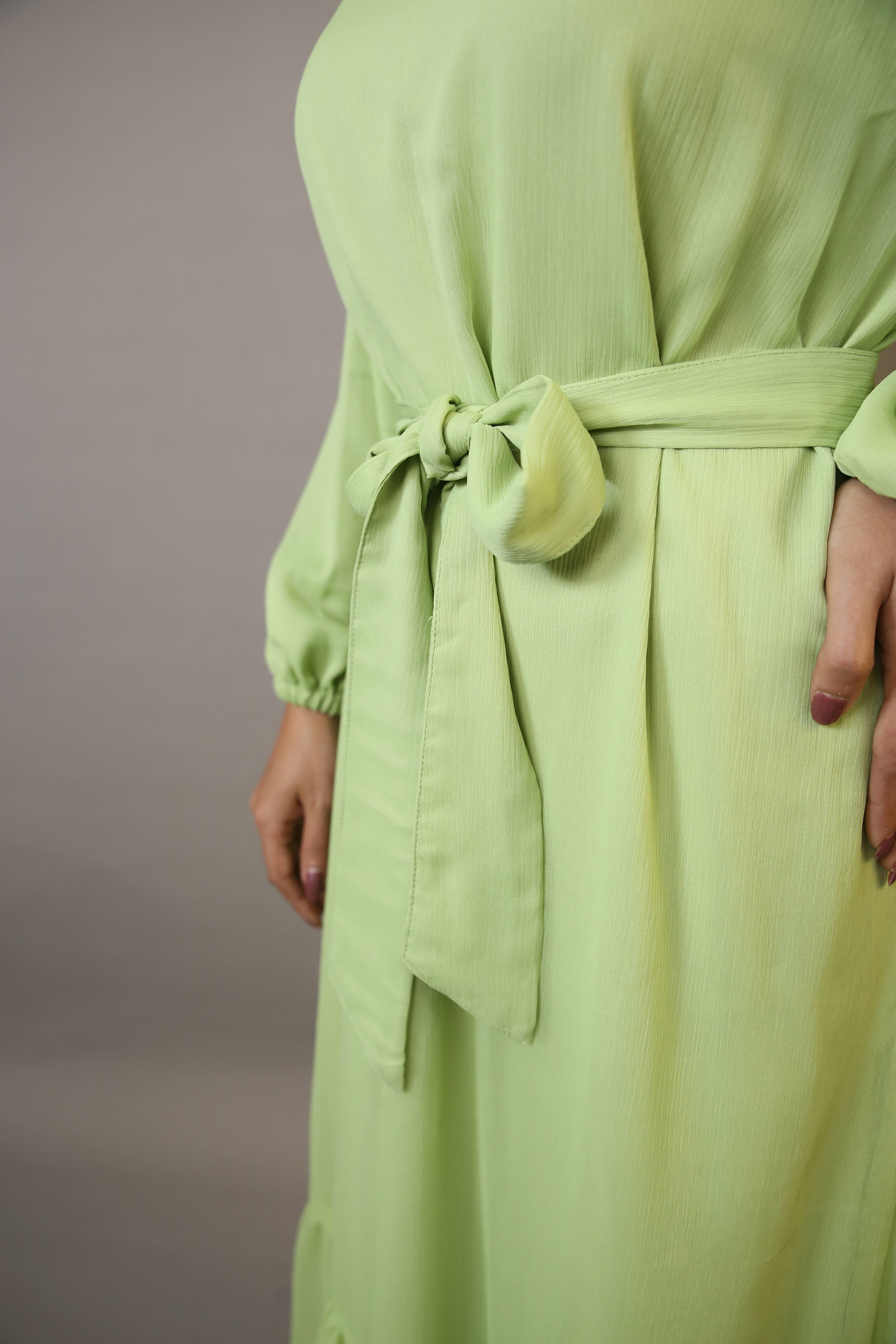 Shabi- Vibrant Chiffon lined maxi dress with button detailing and matching belt- Electric Green