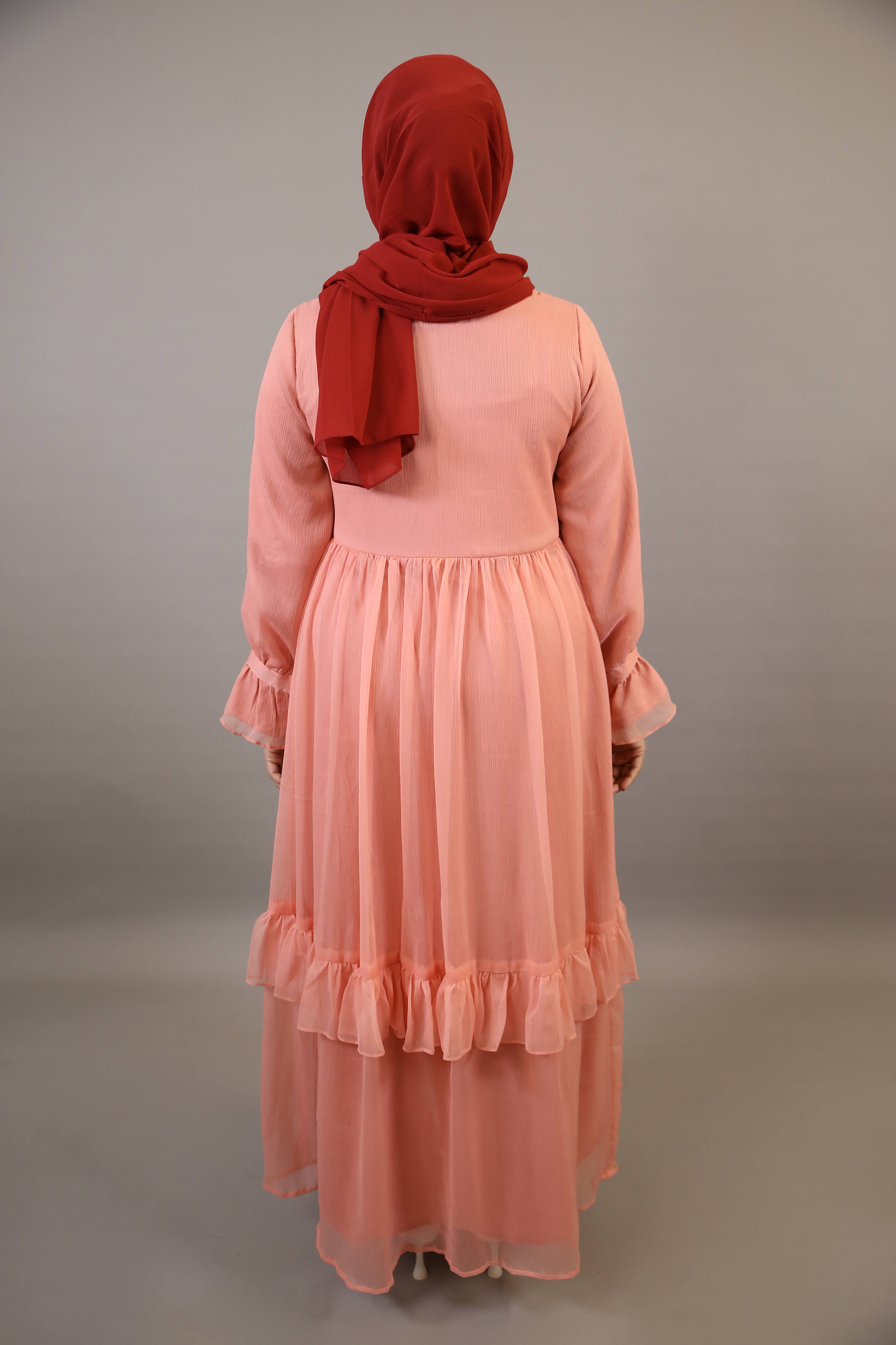 Peonya- Charming Chiffon lined maxi dress with pintucks front and ruffled hem- Blush Pink