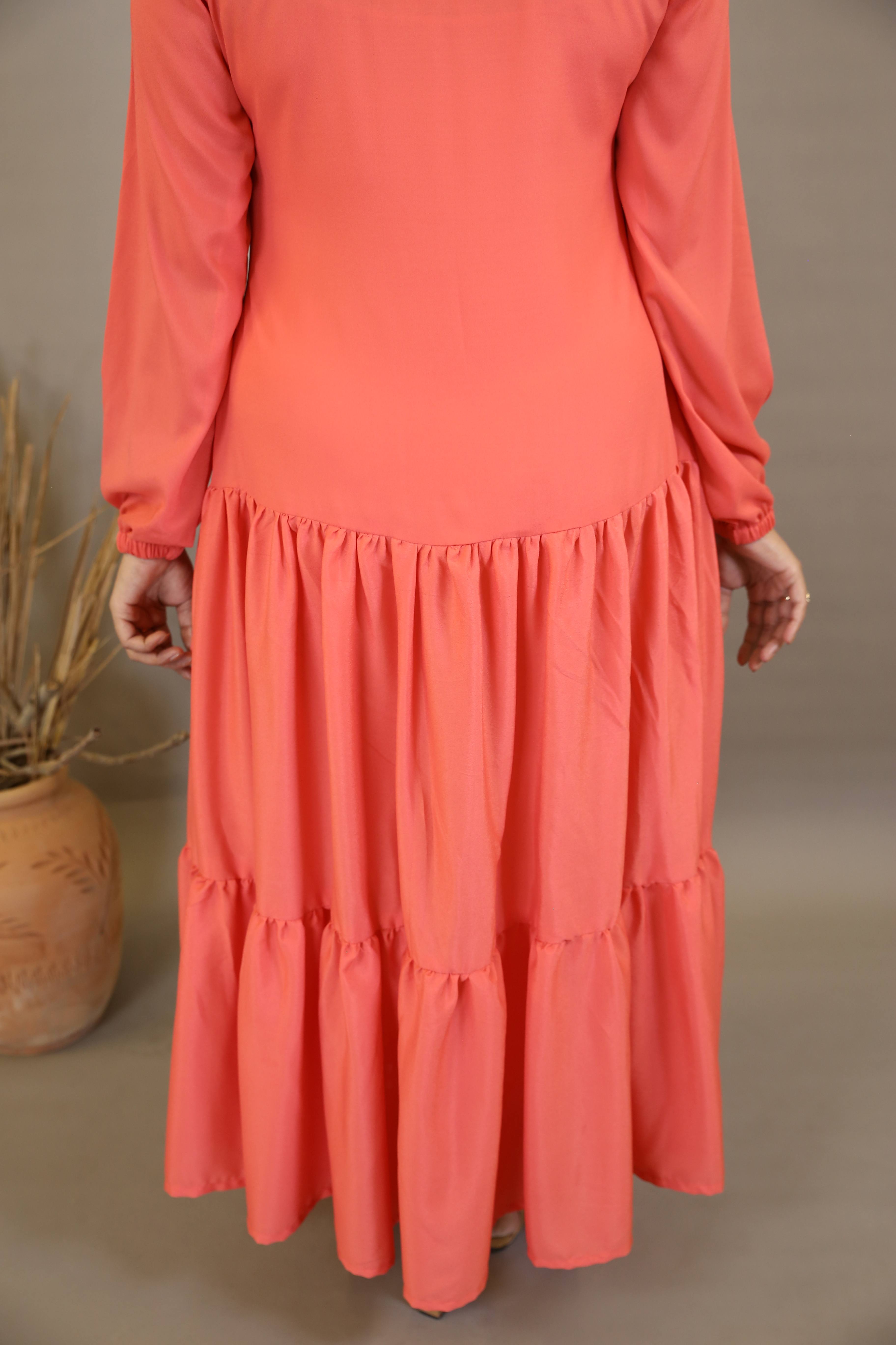 Zanbaq- Alluring no sheer maxi dress with tiered ruffled hem- Blush Pink