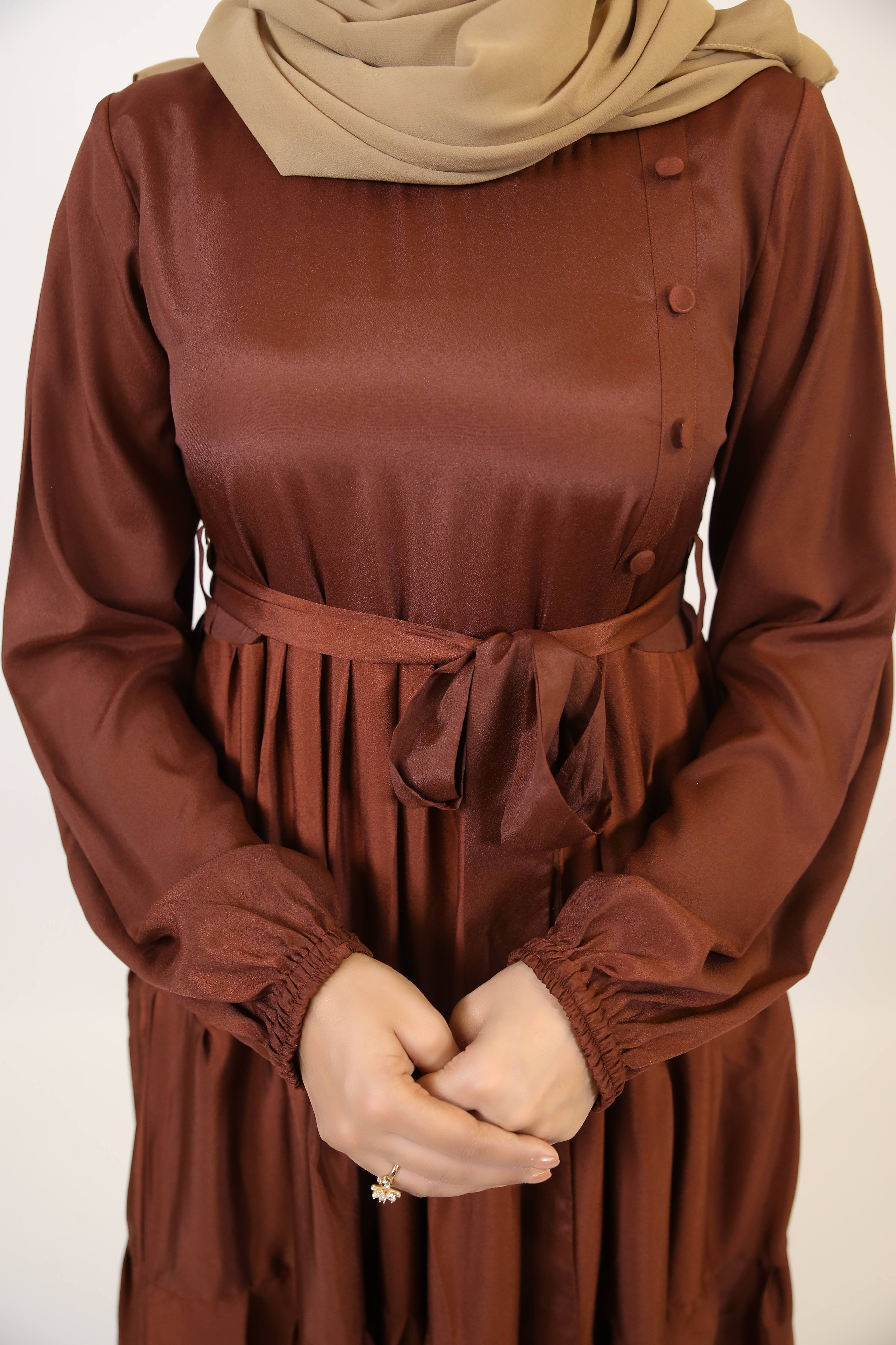 Halim- Dreamy no sheer maxi dress with ruffled tiered frock style- Rust brown