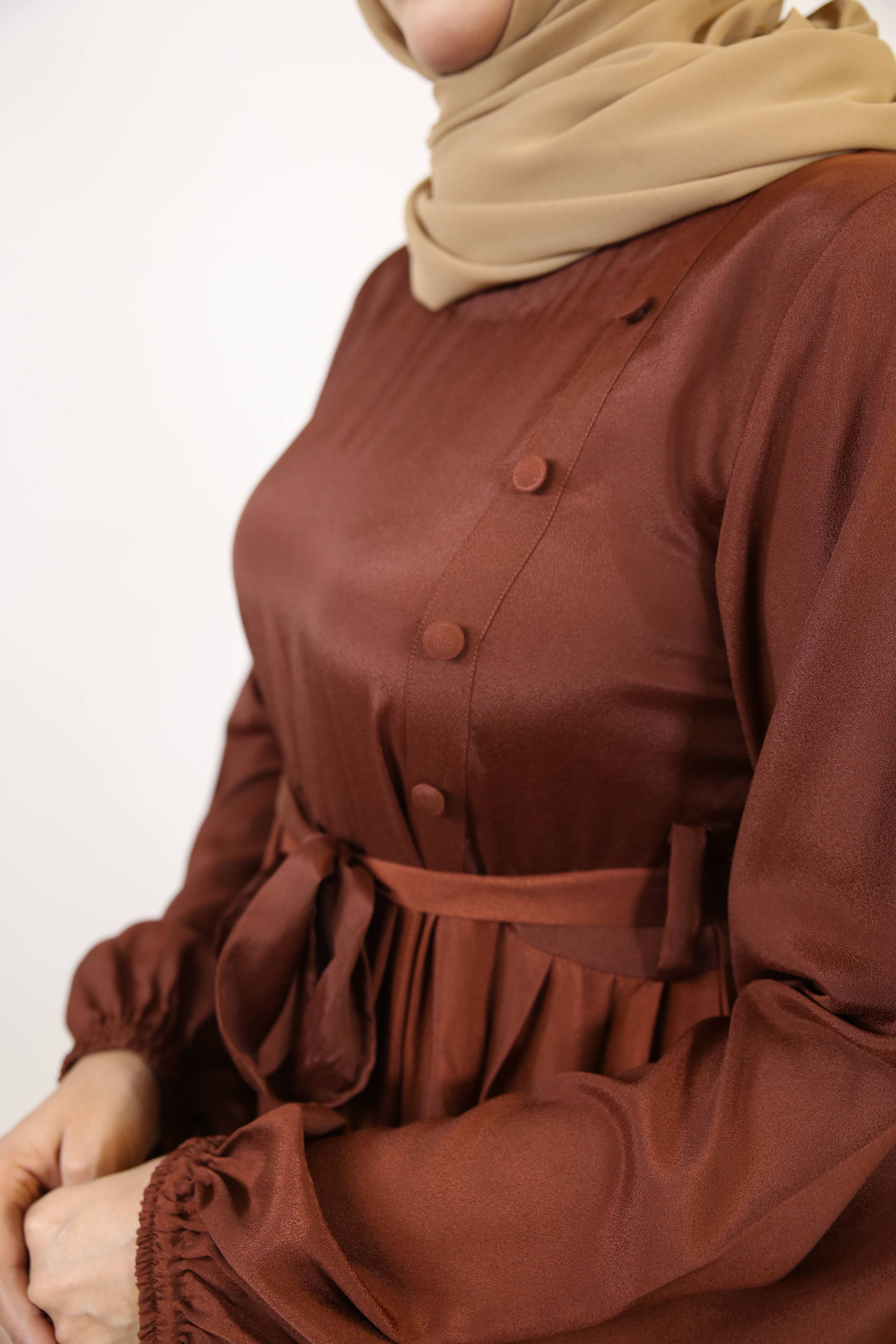 Halim- Dreamy no sheer maxi dress with ruffled tiered frock style- Rust brown