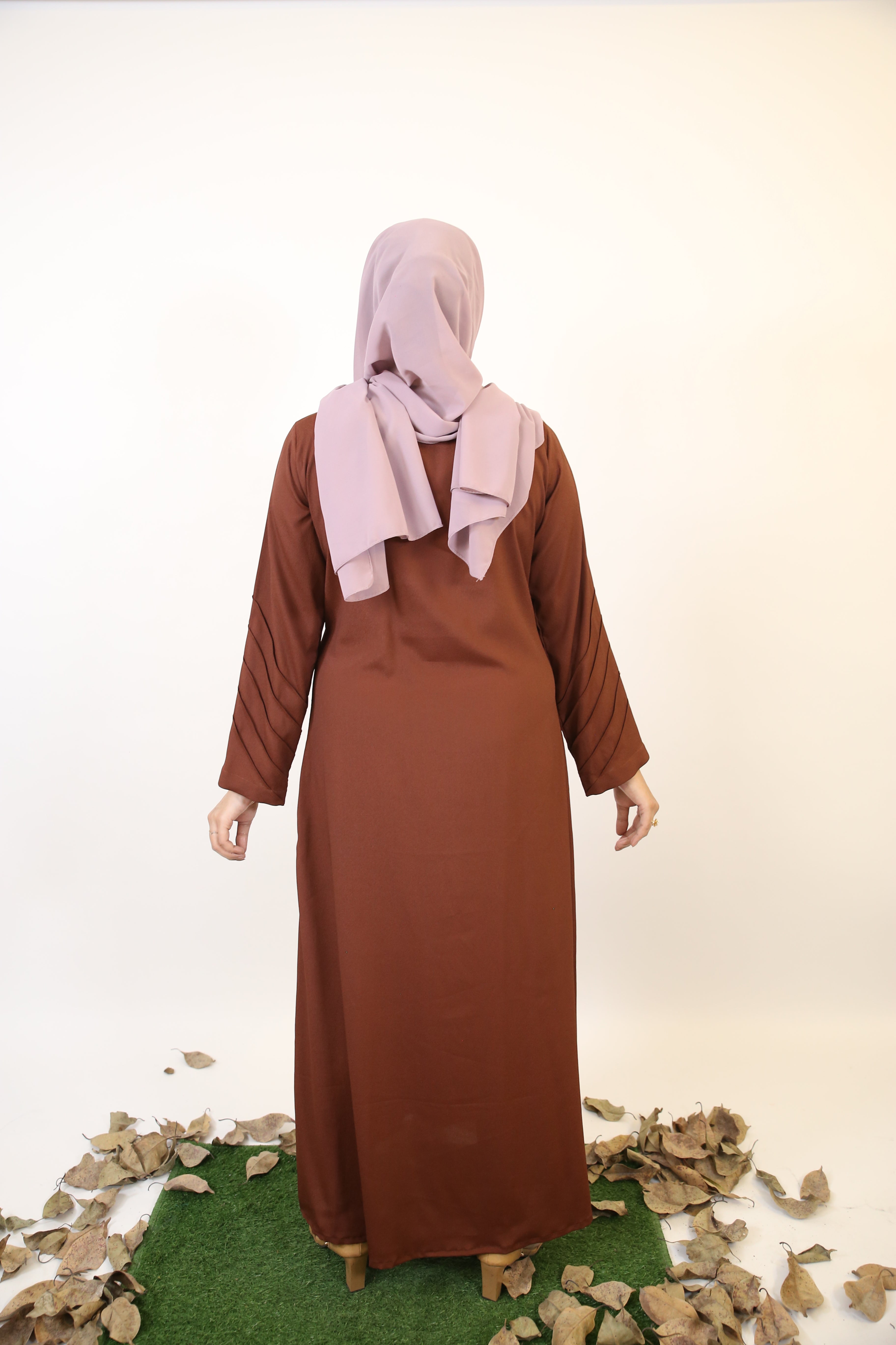 Saher- Enchanting wrinkle free abaya dress with piping details- Cocoa Brown