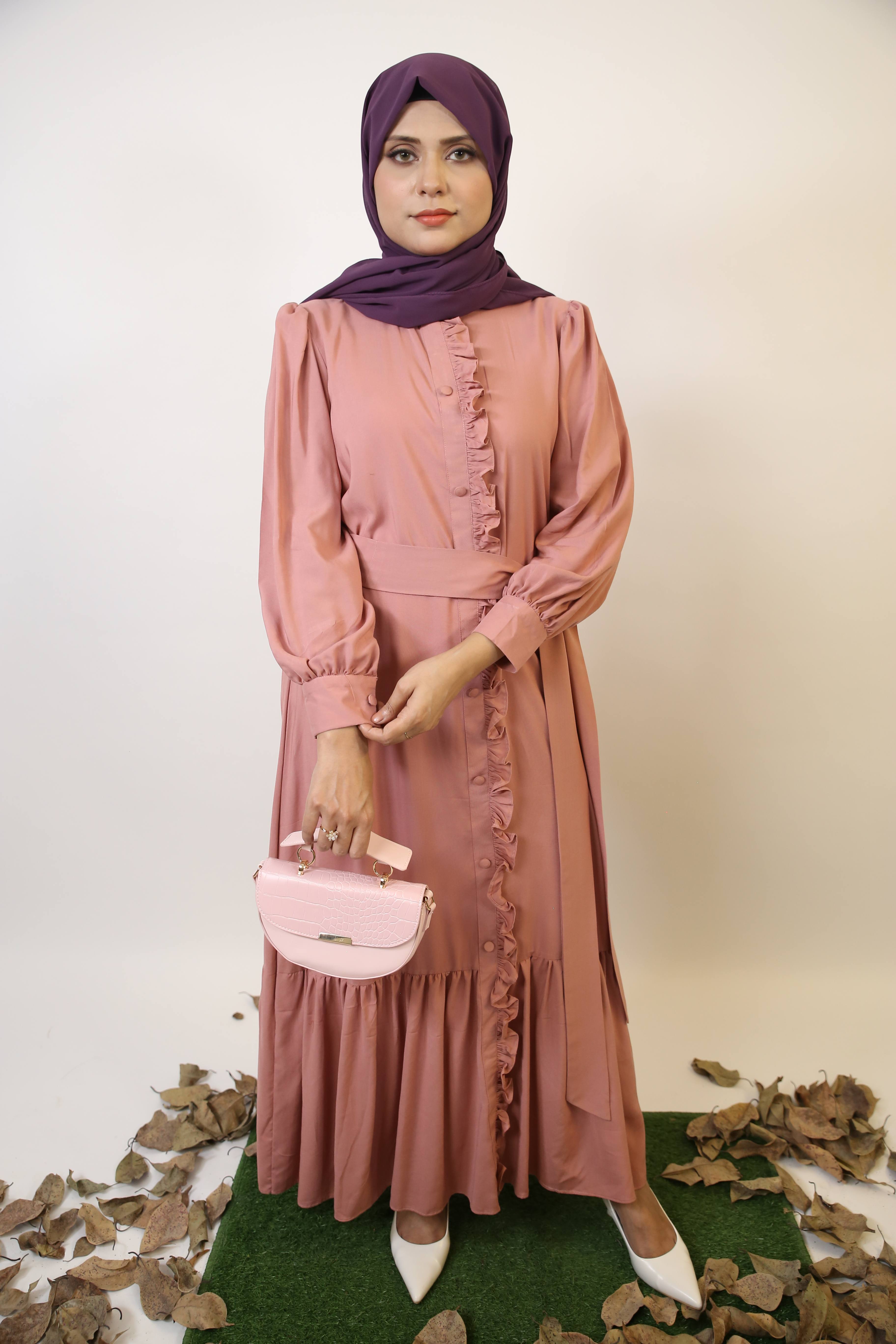 Mommy & Me ✨ Farah- Elegant Linen maxi dress with ruffled down and flared hem- Salmon Pink