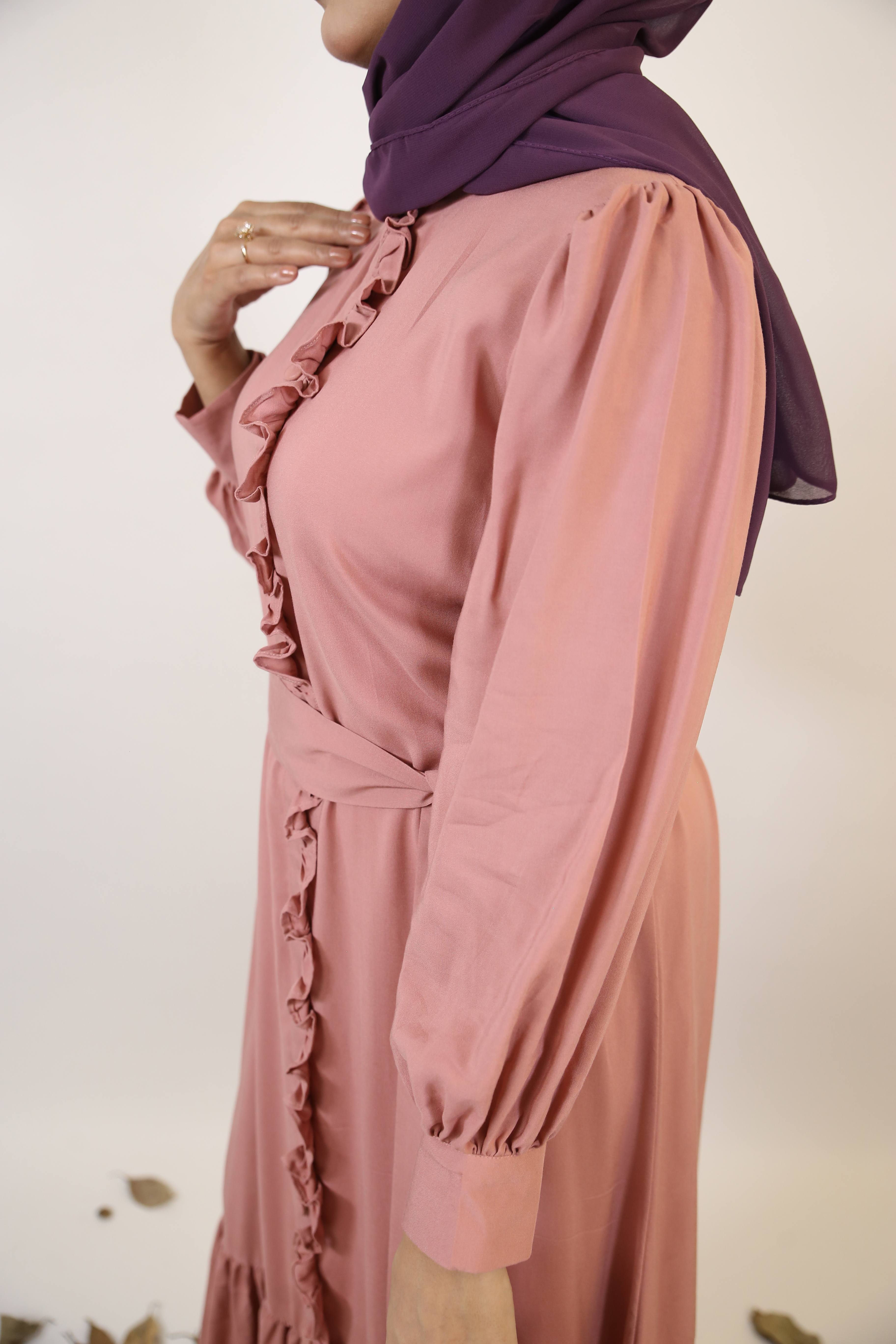 Mommy & Me ✨ Farah- Elegant Linen maxi dress with ruffled down and flared hem- Salmon Pink