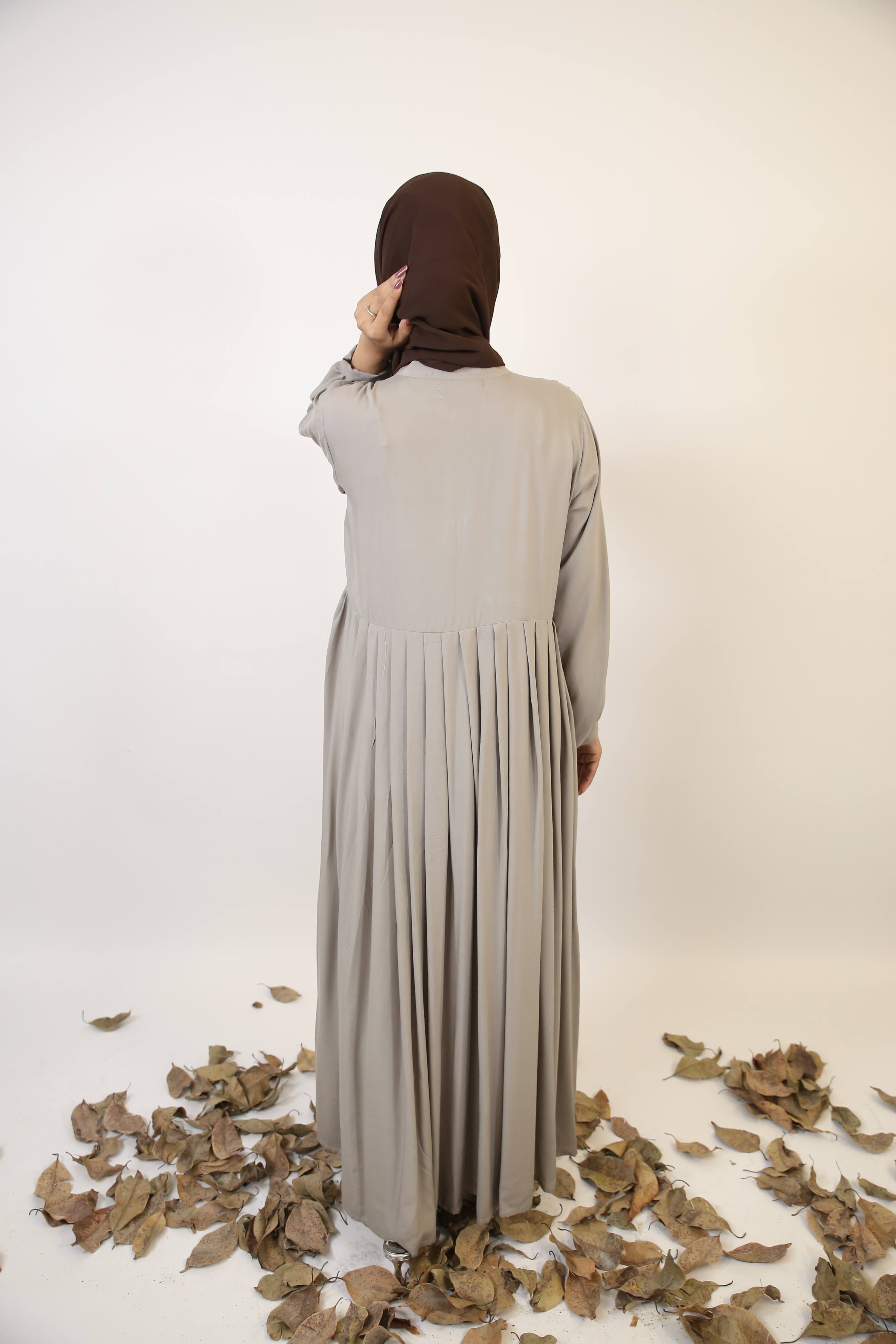 Rasmi- Sophisticated Linen smock dress with pleated front- Slate Gray