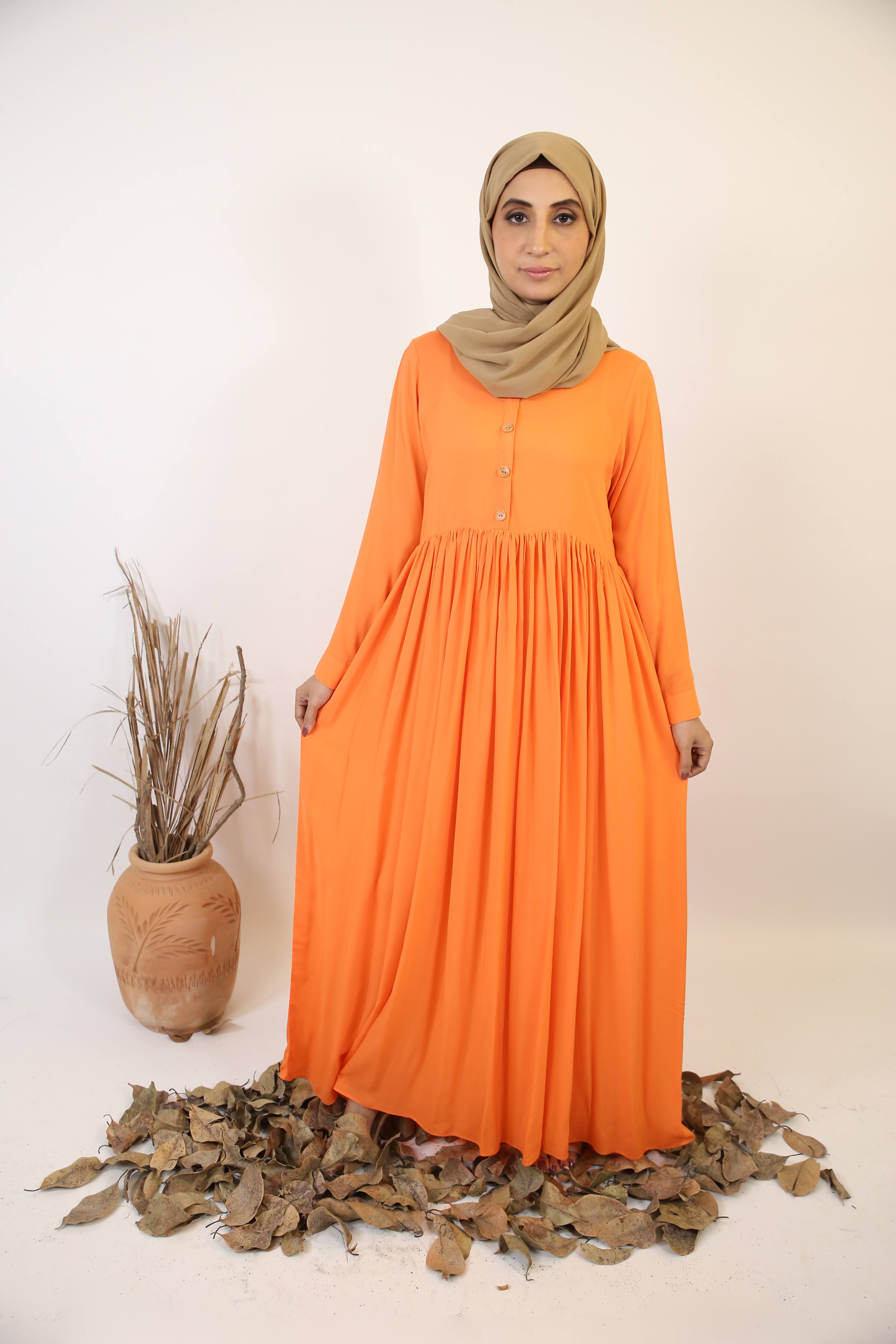 Mommy & Me ✨ Lahab- Striking Linen maxi dress with ruffled hem and button on front- Tangerine orange