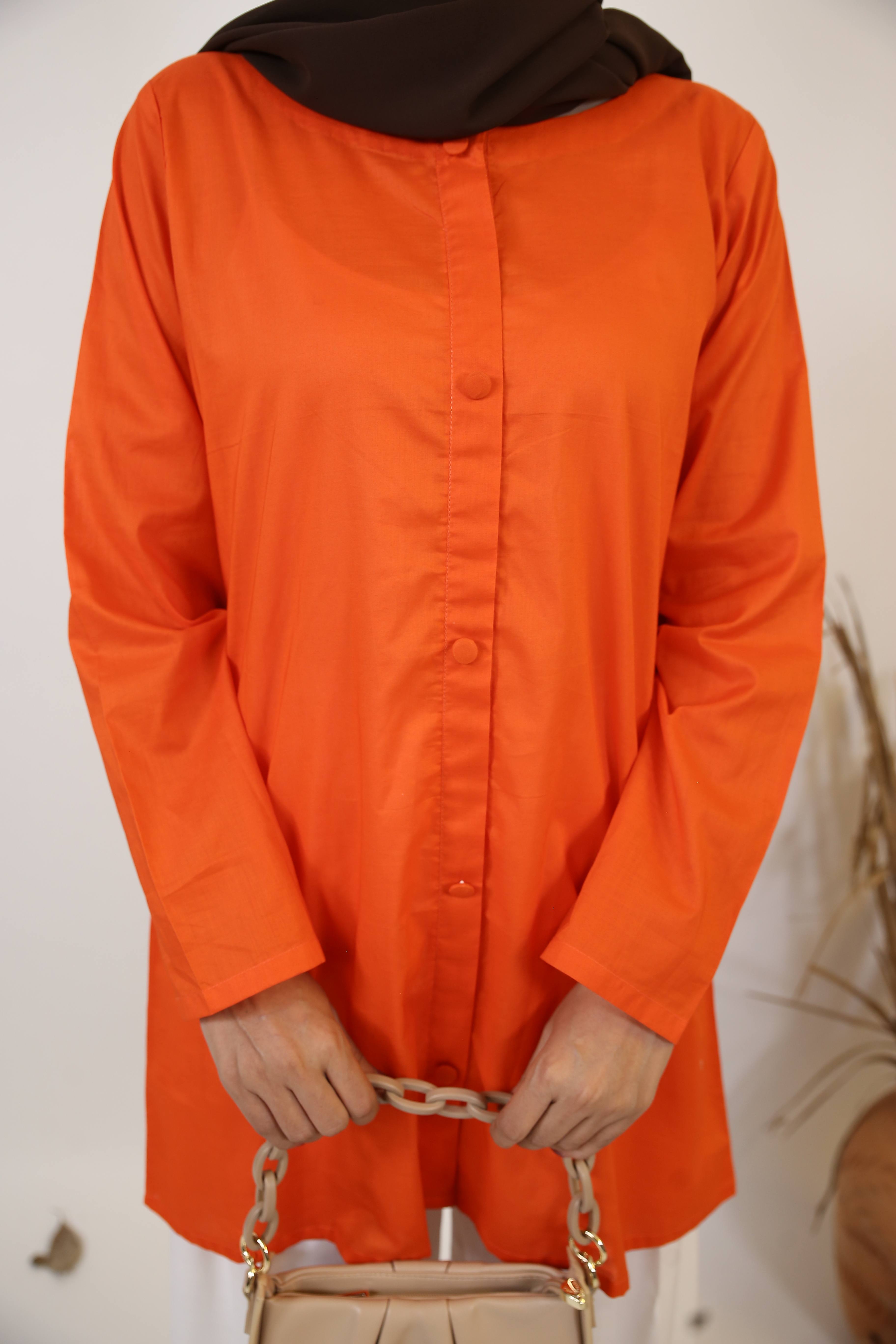 Mushie- Comfortable cotton modest full sleeves shirt with front buttons- Neon Orange