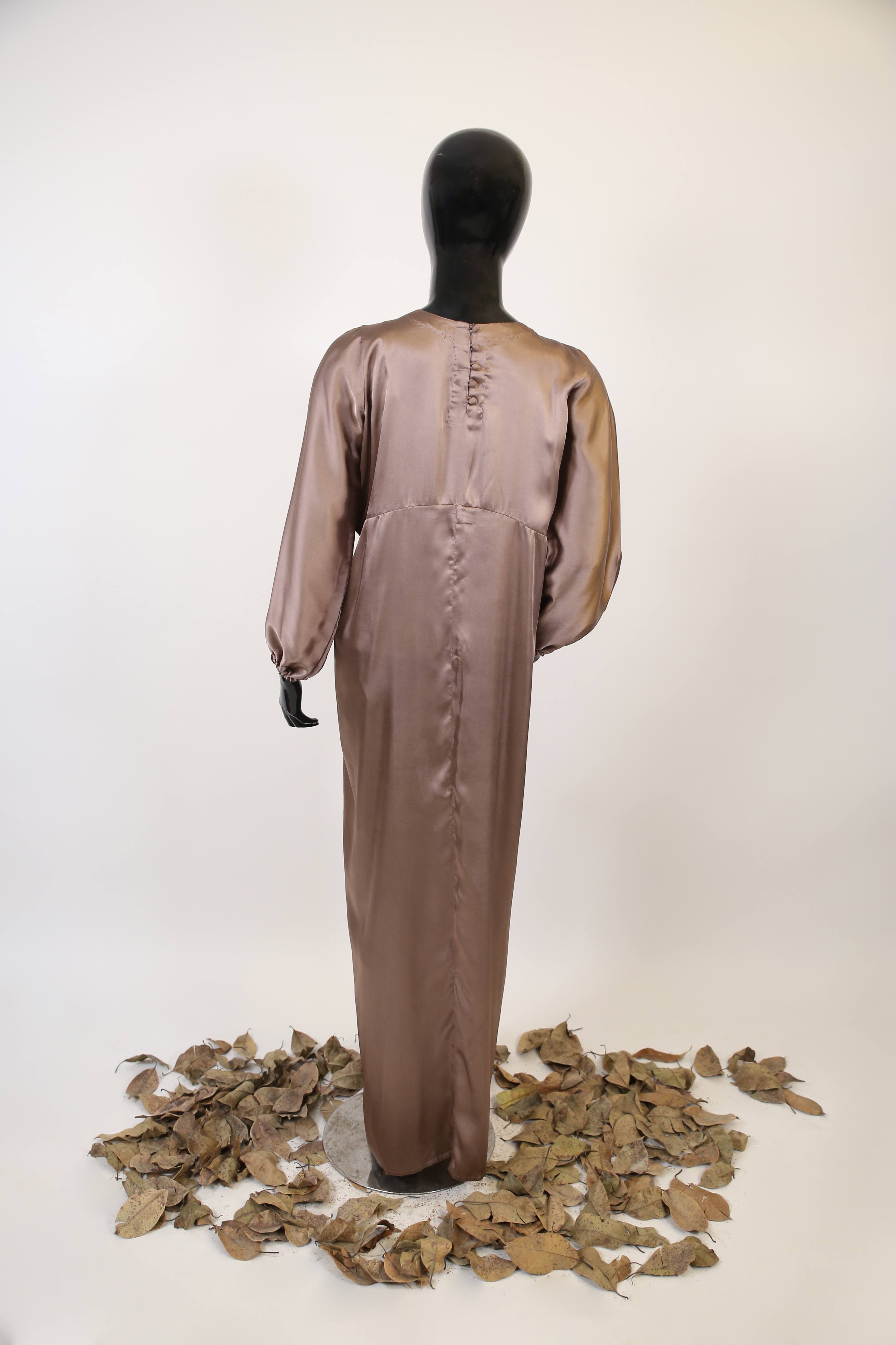 Khushub- Elegant Satin maxi dress with buttons on back detailing- Brown