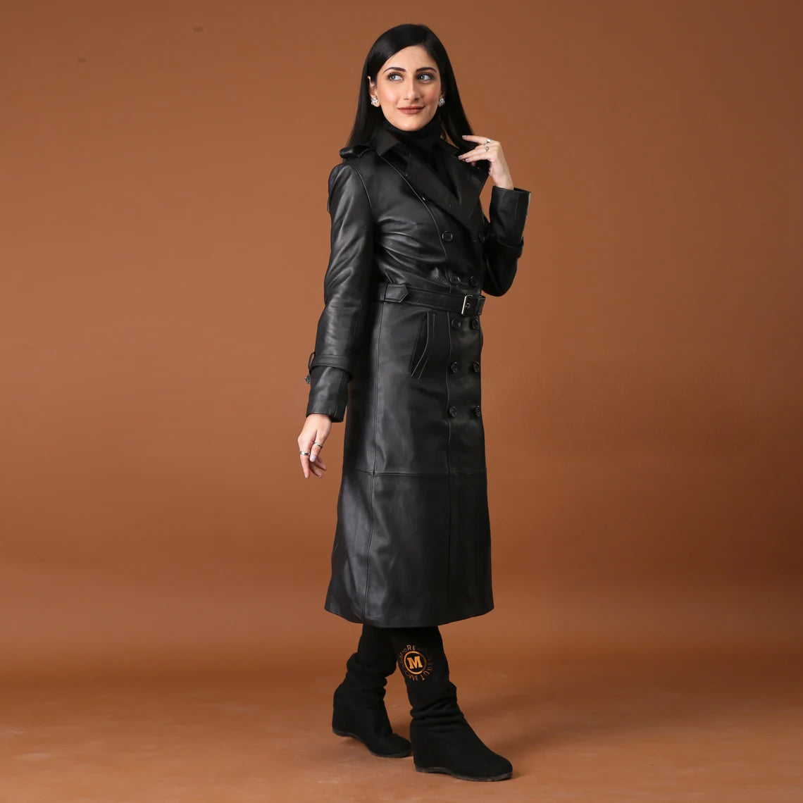 Timeless Grace Handmade Black Leather Trench Coat