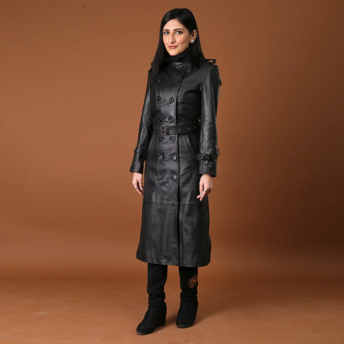 Timeless Grace Handmade Black Leather Trench Coat