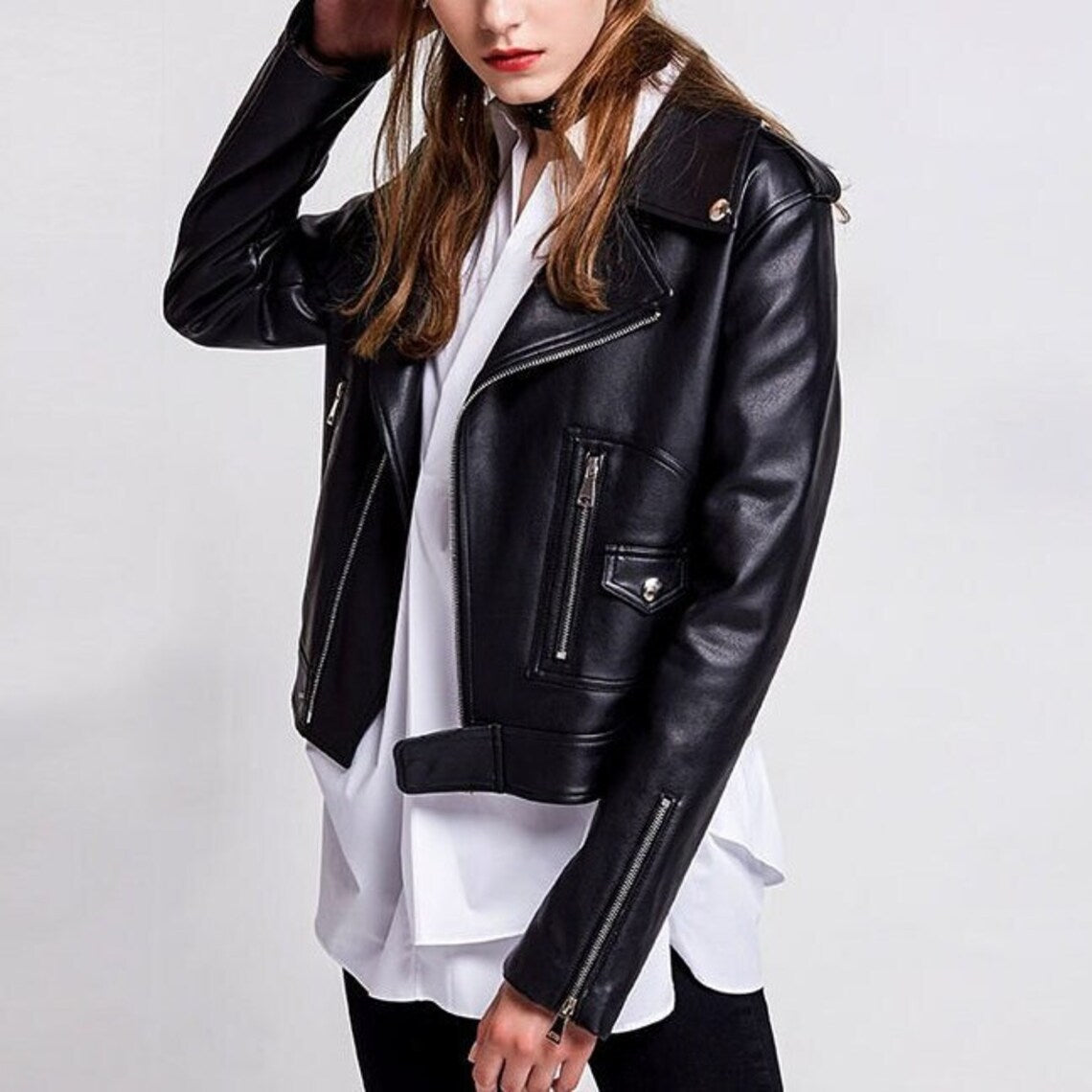 Rebel Chic Handmade Sheepskin Leather Jacket for Women