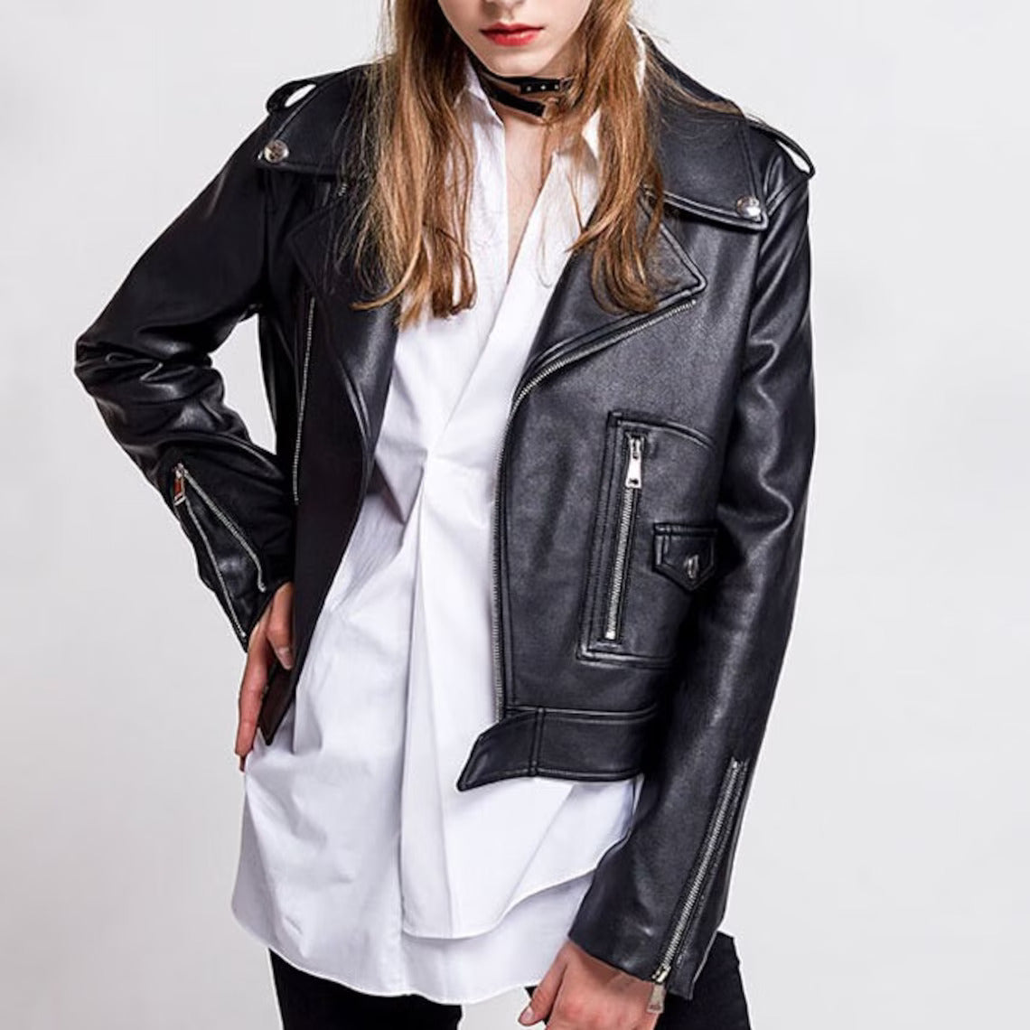 Rebel Chic Handmade Sheepskin Leather Jacket for Women