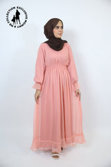 Mommy & Me ✨ Wardiya-Fascinating chiffon lined maxi dress with pleated waist and ruffled sleeves- Rose Pink