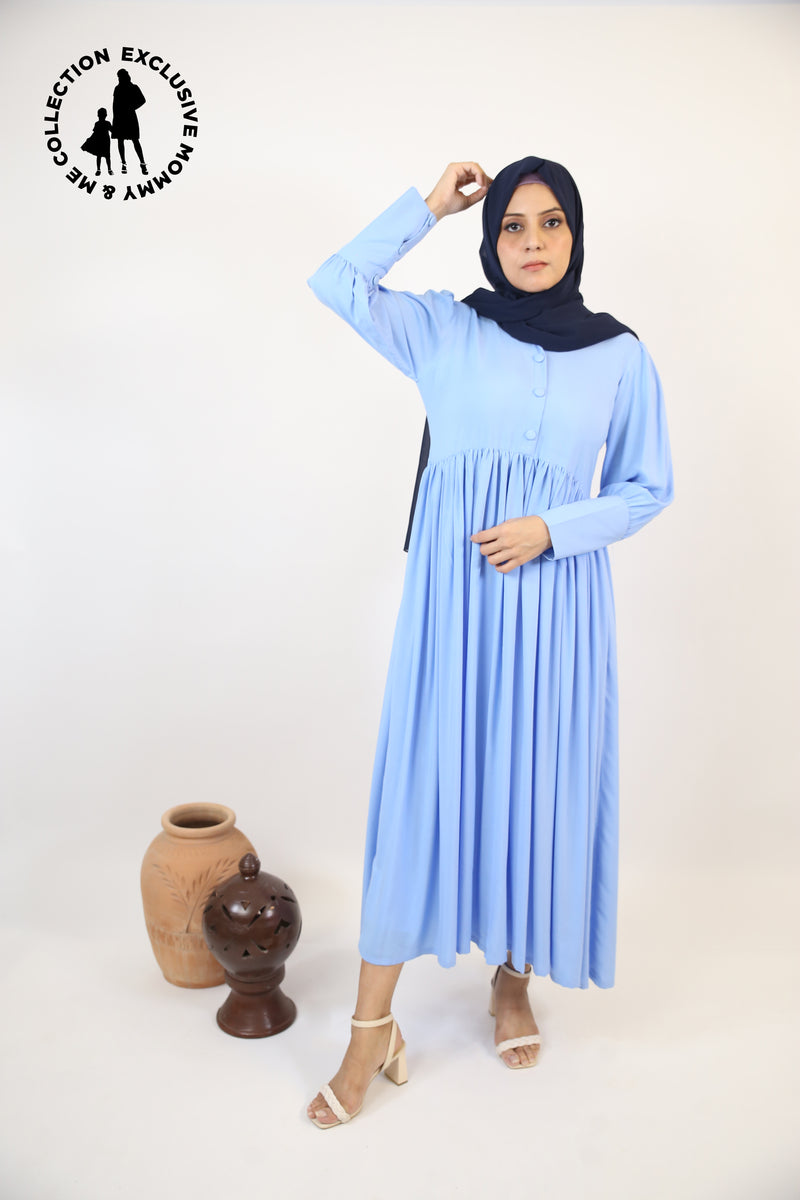 Mommy & Me ✨ Shaati- Mystical Linen maxi dress with ruffles detailing and snug fitting sleeves- Baby blue