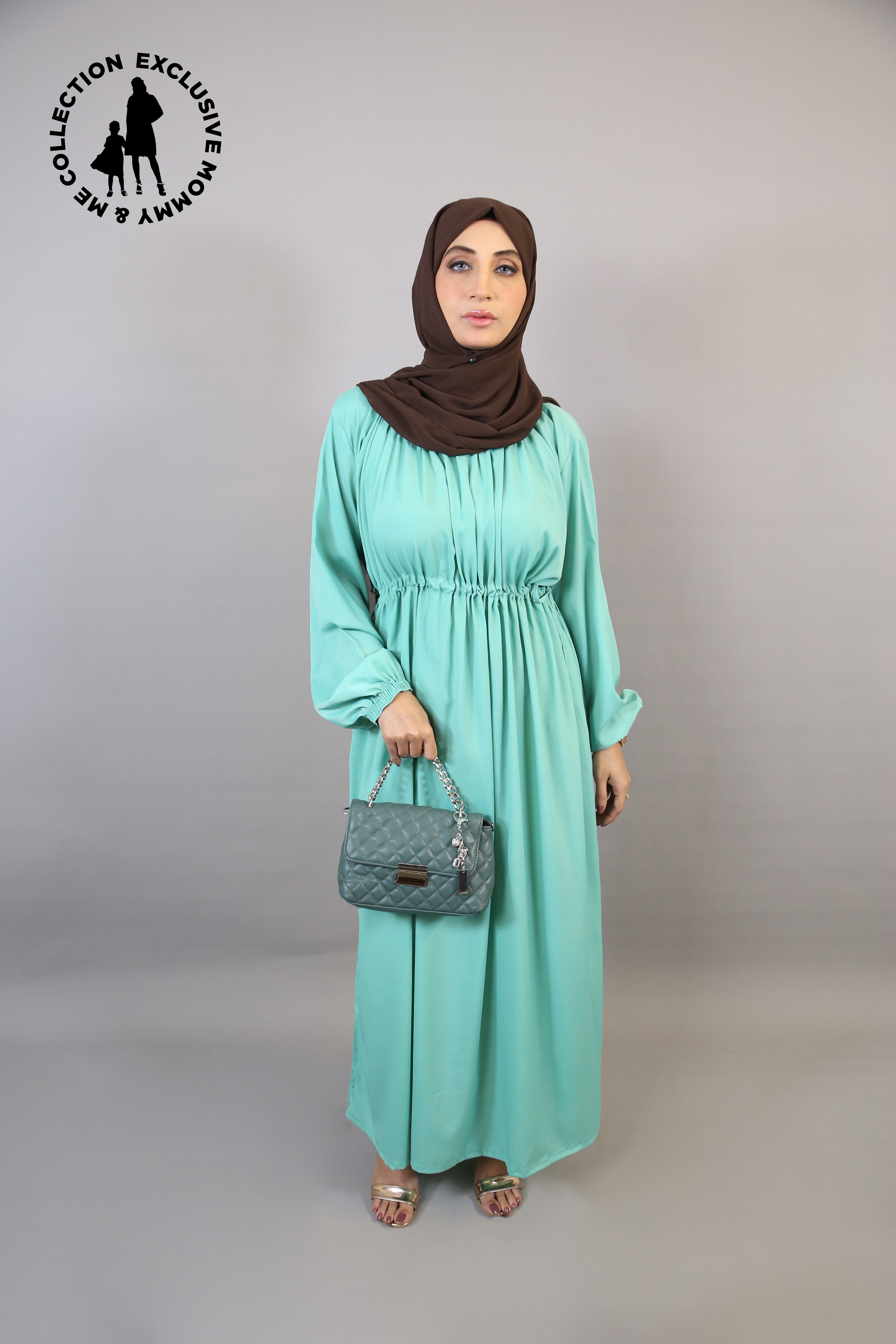 Mommy & Me ✨Tufaha- Youthful no sheer maxi dress with smocking belt and balloon sleeve- Leaf Green