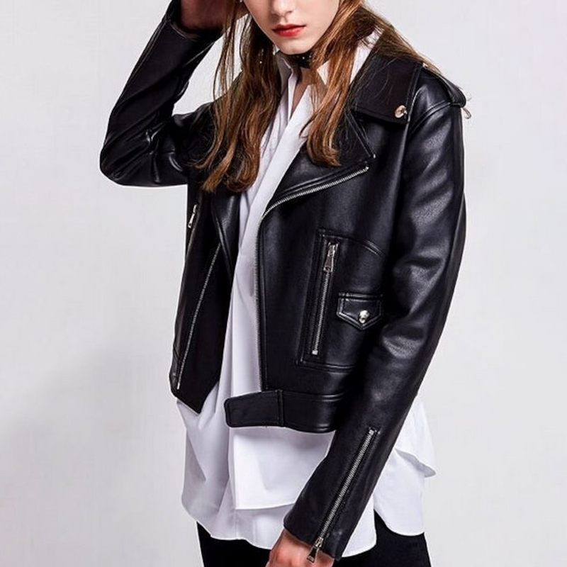 Rebel Chic Handmade Sheepskin Leather Jacket for Women