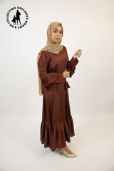 Mommy & Me ✨ Baloot- Alluring no sheer maxi dress with ruffled hem and belt- Coffee brown