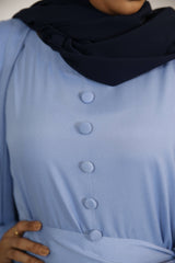 Samaa- Enchanting Wrinkle free throw over abaya with full buttoned inner slip dress- sky blue