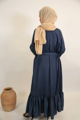 Sawsan- Enchanting Maxi Dress with identical belt and ruffled hem - Indigo blue