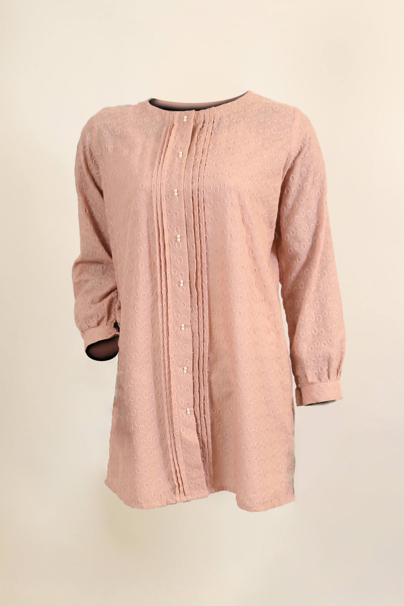 Jasmine- Graceful cotton embossed tunic with pintucks detailings- Pink