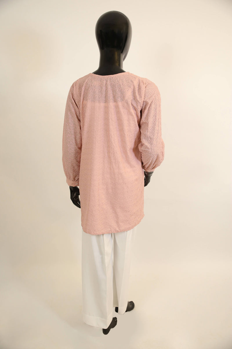 Jasmine- Graceful cotton embossed tunic with pintucks detailings- Pink