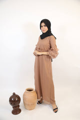 Mommy & Me ✨ Raml- Chic Chiffon lined maxi dress with tiered sleeves and ruched waist detailing-Camel Beige