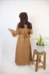 Mommy & Me ✨ Khaki-Graceful Chiffon lined tiered sleeves belted maxi dress- Taupe Brown