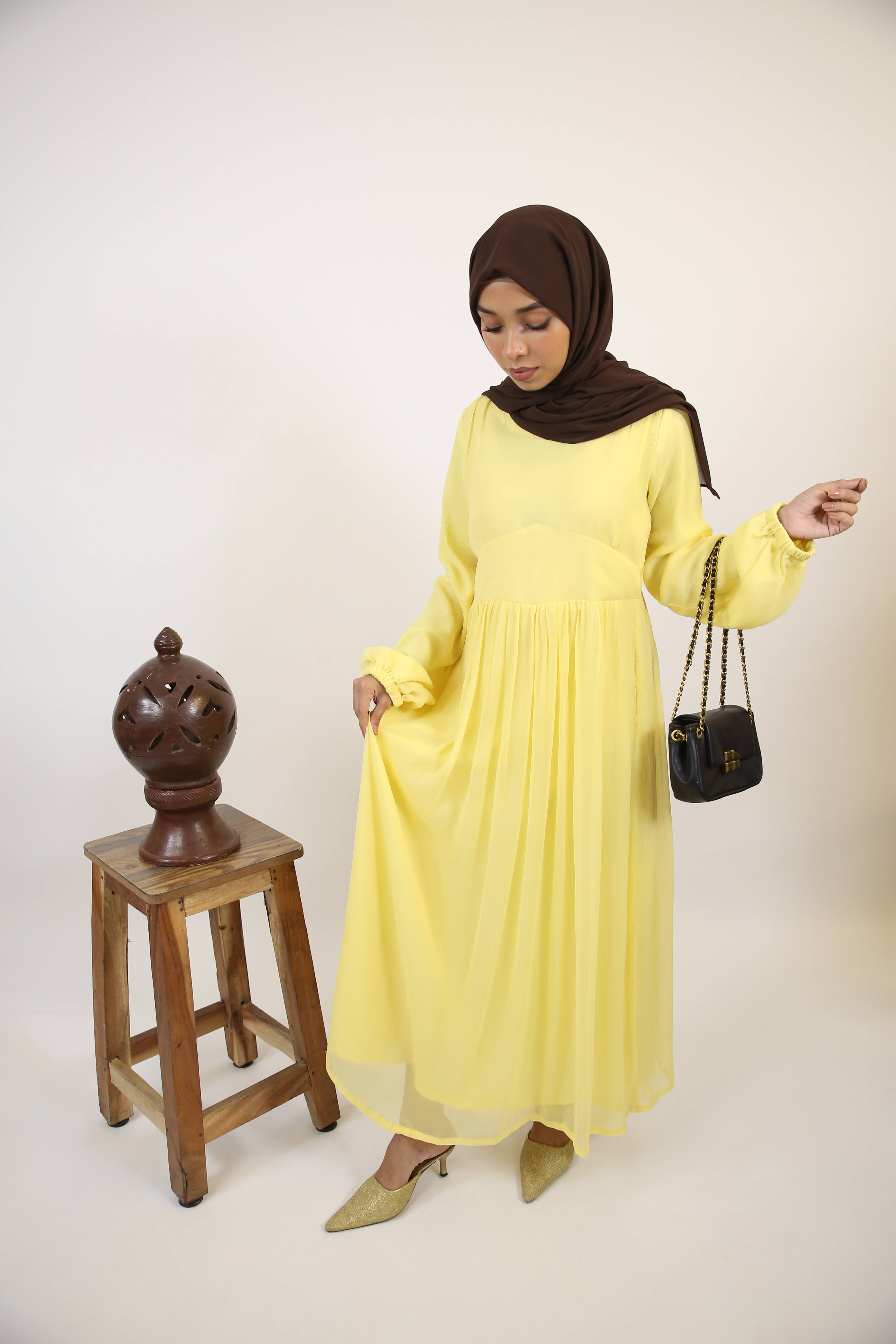 Mommy & Me ✨ Sitreen- Mesmerizing Chiffon fully lined maxi dress with frill detailing- Lemon yellow