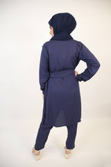 Sirri- Sublime modest two piece set with tunic and wide leg pants- Sapphire blue