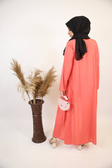 Nuham- Exquisite modest two piece throw over abaya with pant set- Rose pink