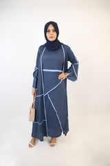 Hadee- Timeless lightweight wrinkle free abaya dress with contrast piping detailing- Navy Blue