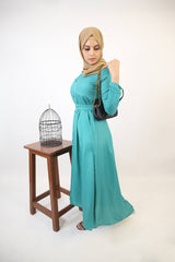 Mommy & Me ✨ Ghaba- Elegant wrinkle free maxi dress with top down buttons and detachable belt- Emerald Green