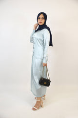 Sahab- Elegant Satin Modest blouse skirt paired with detachable belt-Quenched Blue