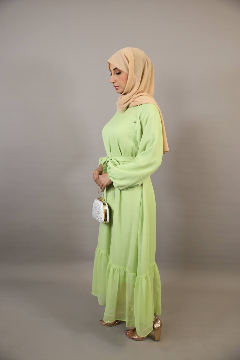 Mommy & Me ✨ Shabi- Vibrant Chiffon lined maxi dress with button detailing and matching belt- Electric Green