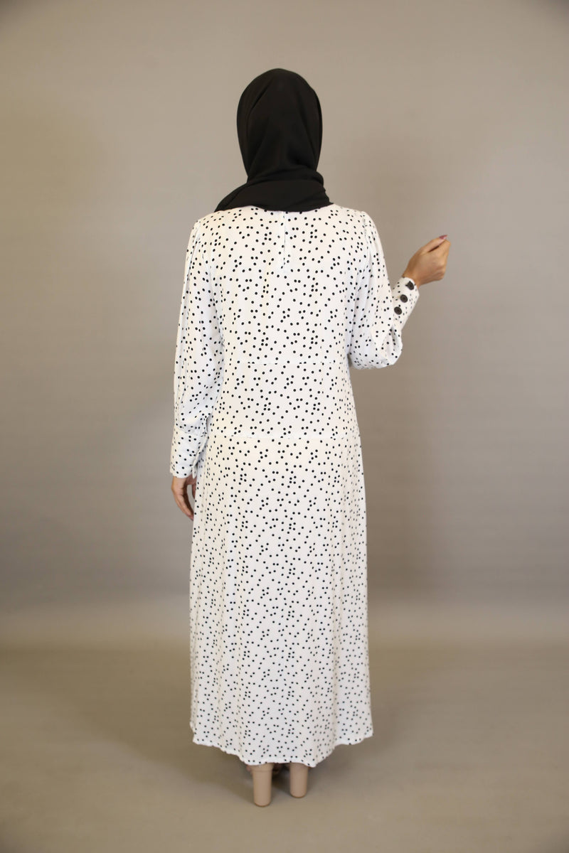 Nuqta- Stunning Linen polka dot printed maxi dress with top down buttoned and cuffed sleeves