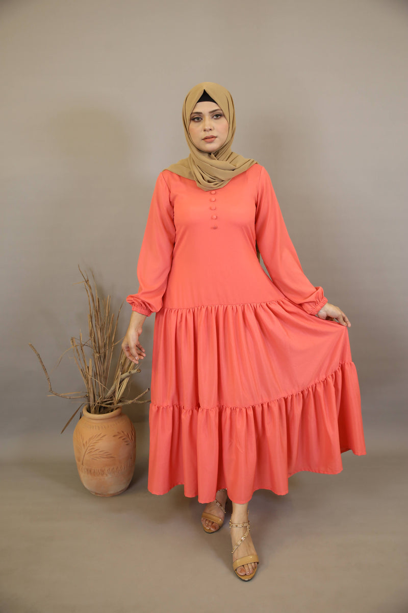 Zanbaq- Alluring no sheer maxi dress with tiered ruffled hem- Blush Pink