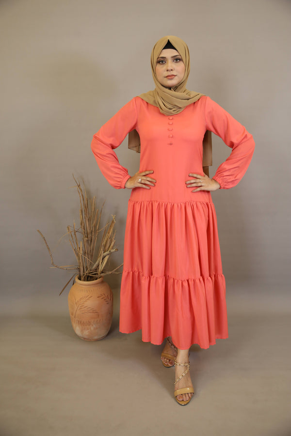 Zanbaq- Alluring no sheer maxi dress with tiered ruffled hem- Blush Pink
